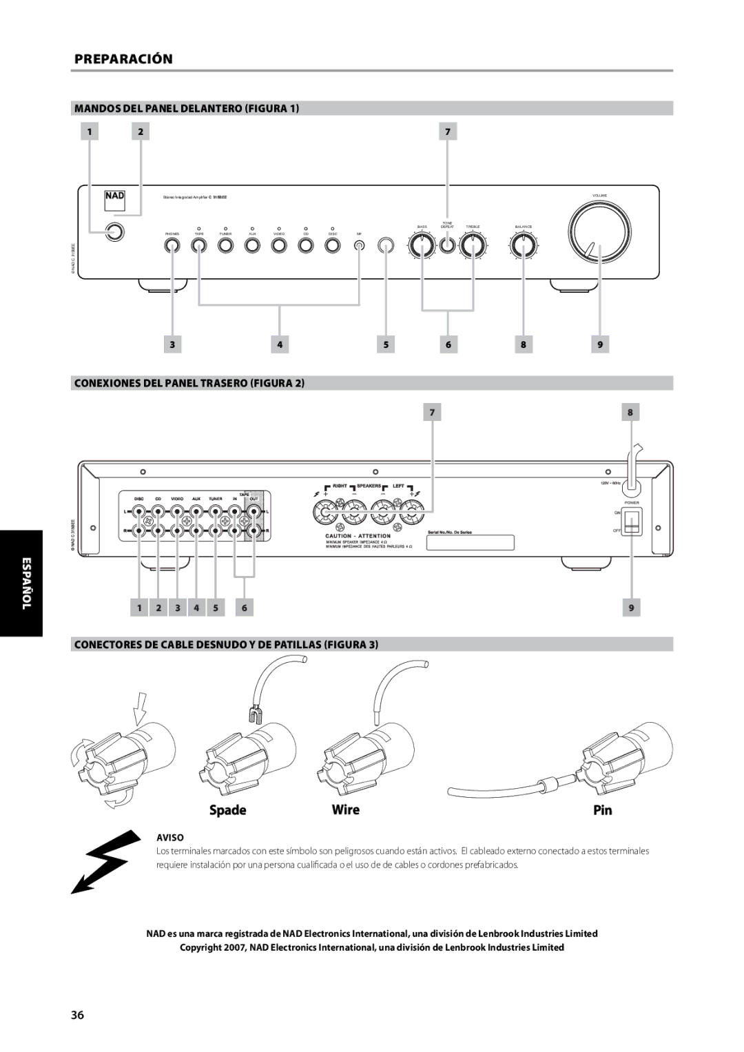 NAD C315BEE owner manual Preparación, Mandos del panel delantero figura, Aviso 