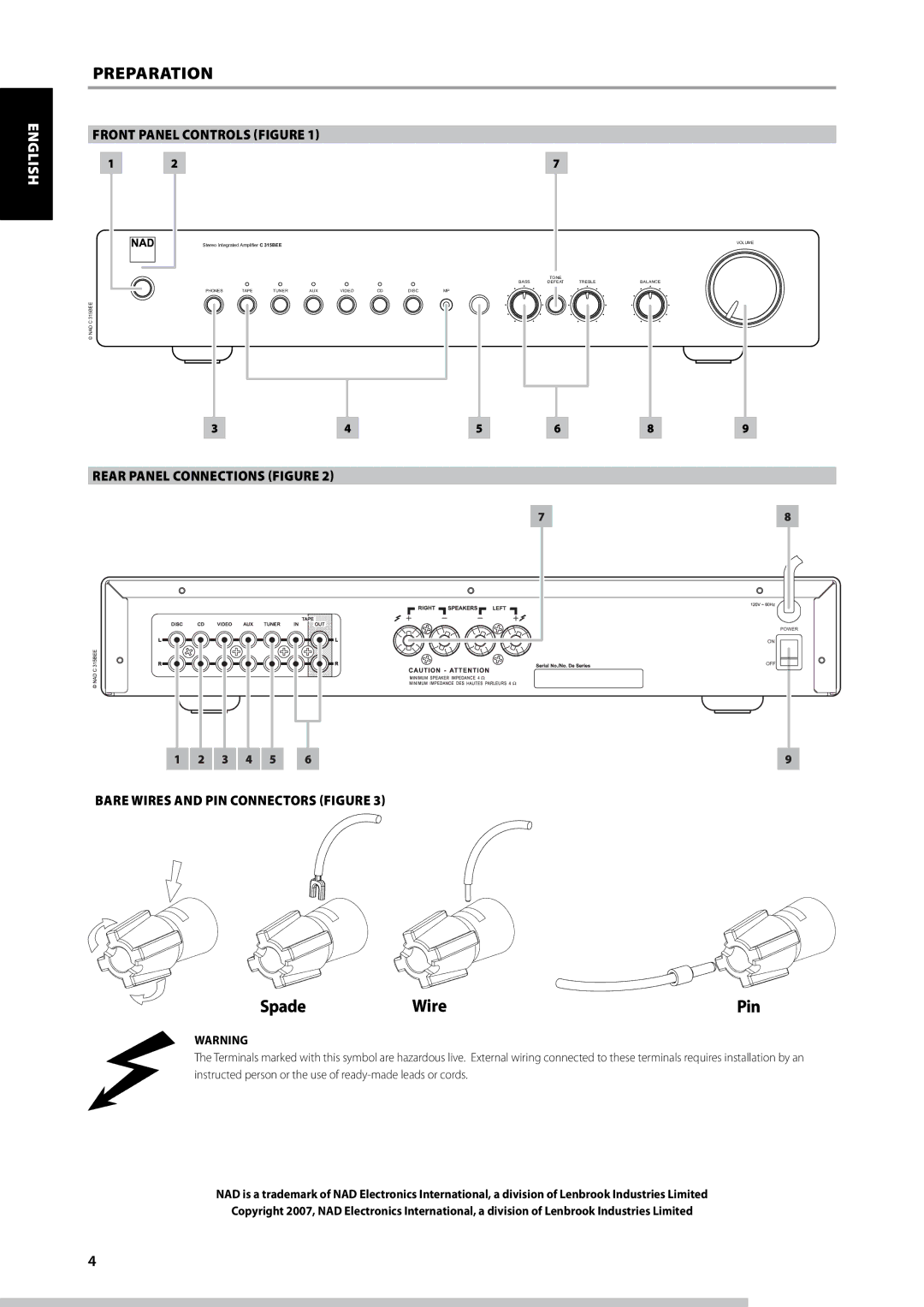 NAD C315BEE owner manual Preparation, Front Panel Controls Figure 