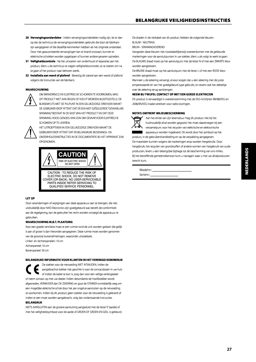 NAD C315BEE Belangrijke Veiligheidsinstructies, English Français Nederlands Deutsch, Español Italiano Русский Svenska 