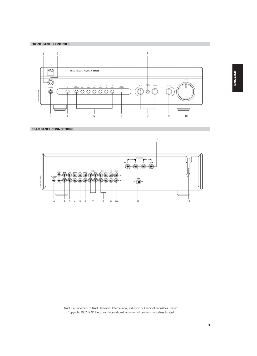 NAD C320BEE owner manual Front Panel Controls Rear Panel Connections 