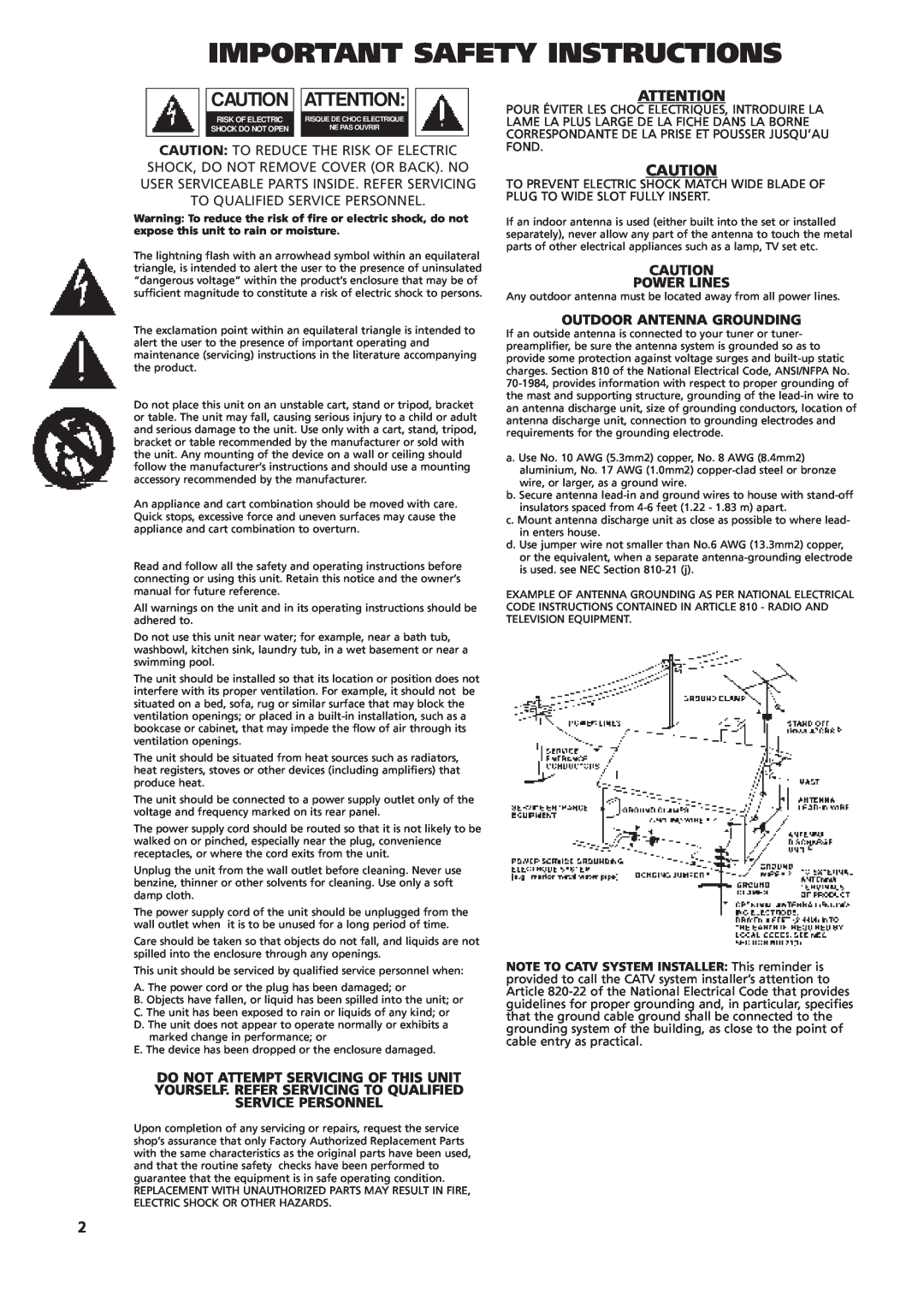 NAD C340 owner manual Important Safety Instructions, Power Lines, Outdoor Antenna Grounding 