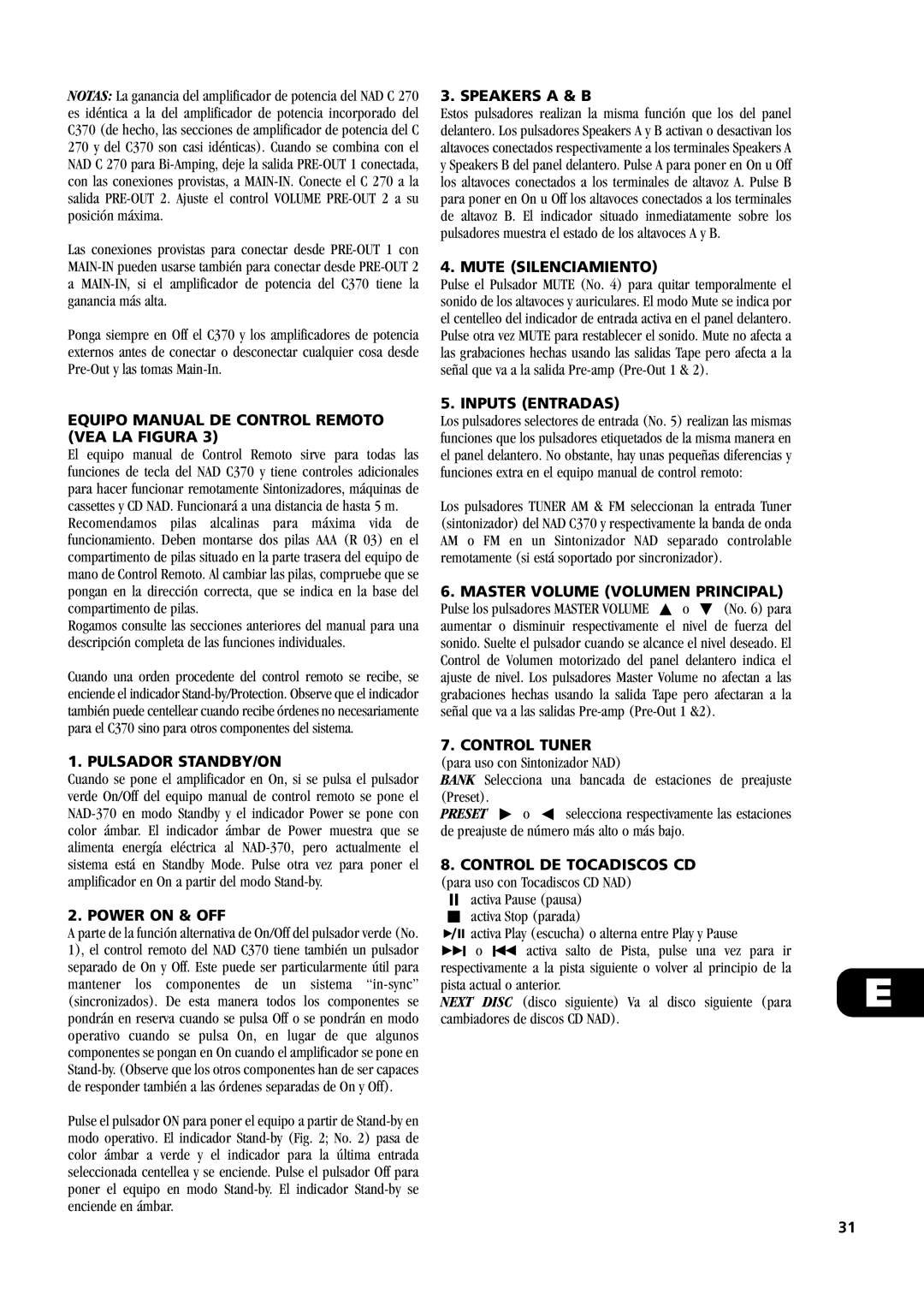 NAD C370 owner manual Equipo Manual De Control Remoto Vea La Figura 