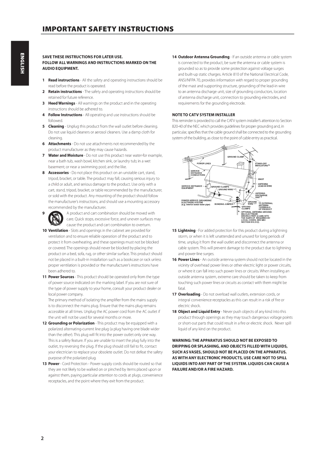 NAD C515BEE owner manual Important Safety Instructions, Recommended by the manufacturer 