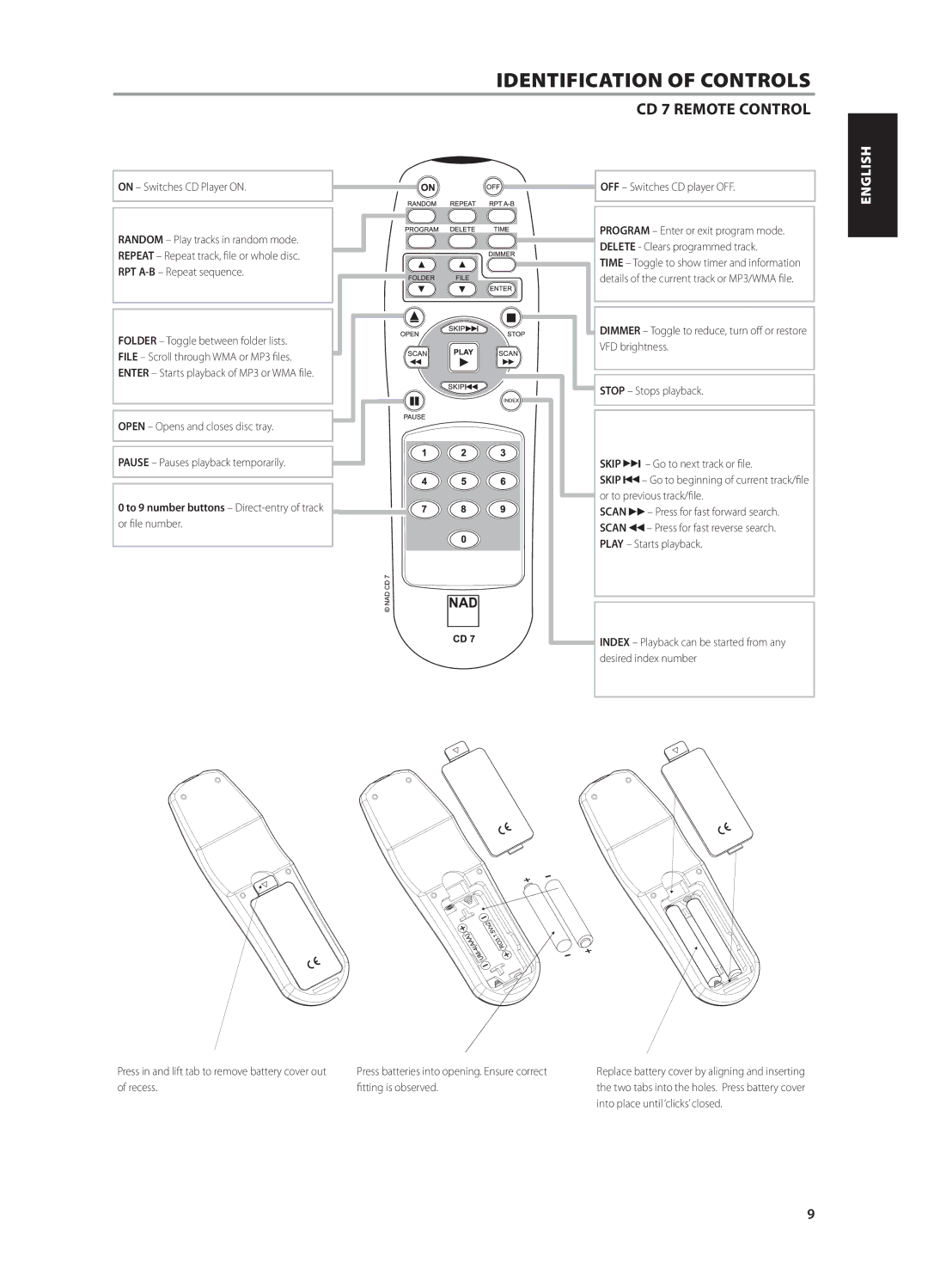 NAD C515BEE owner manual CD 7 Remote Control, English Français Español Italiano, Svenska Nederlands Deutsch Русский 