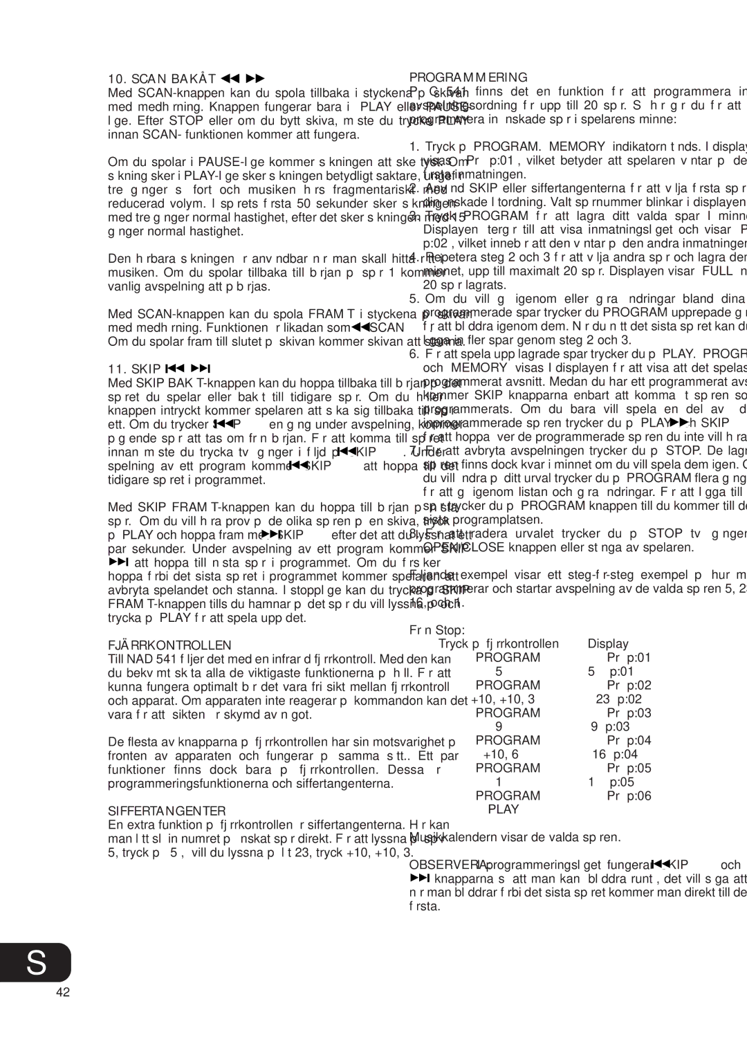 NAD C521 owner manual Fjärrkontrollen, Siffertangenter, Programmering 