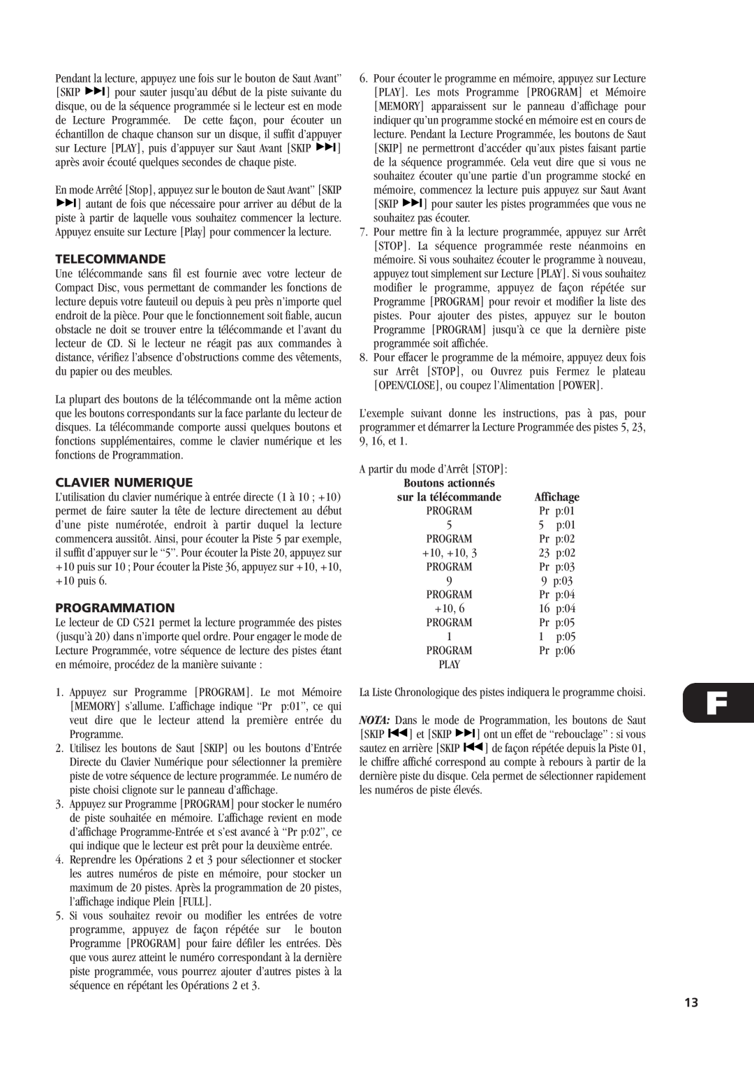NAD C521 owner manual Telecommande, Clavier Numerique, Programmation 