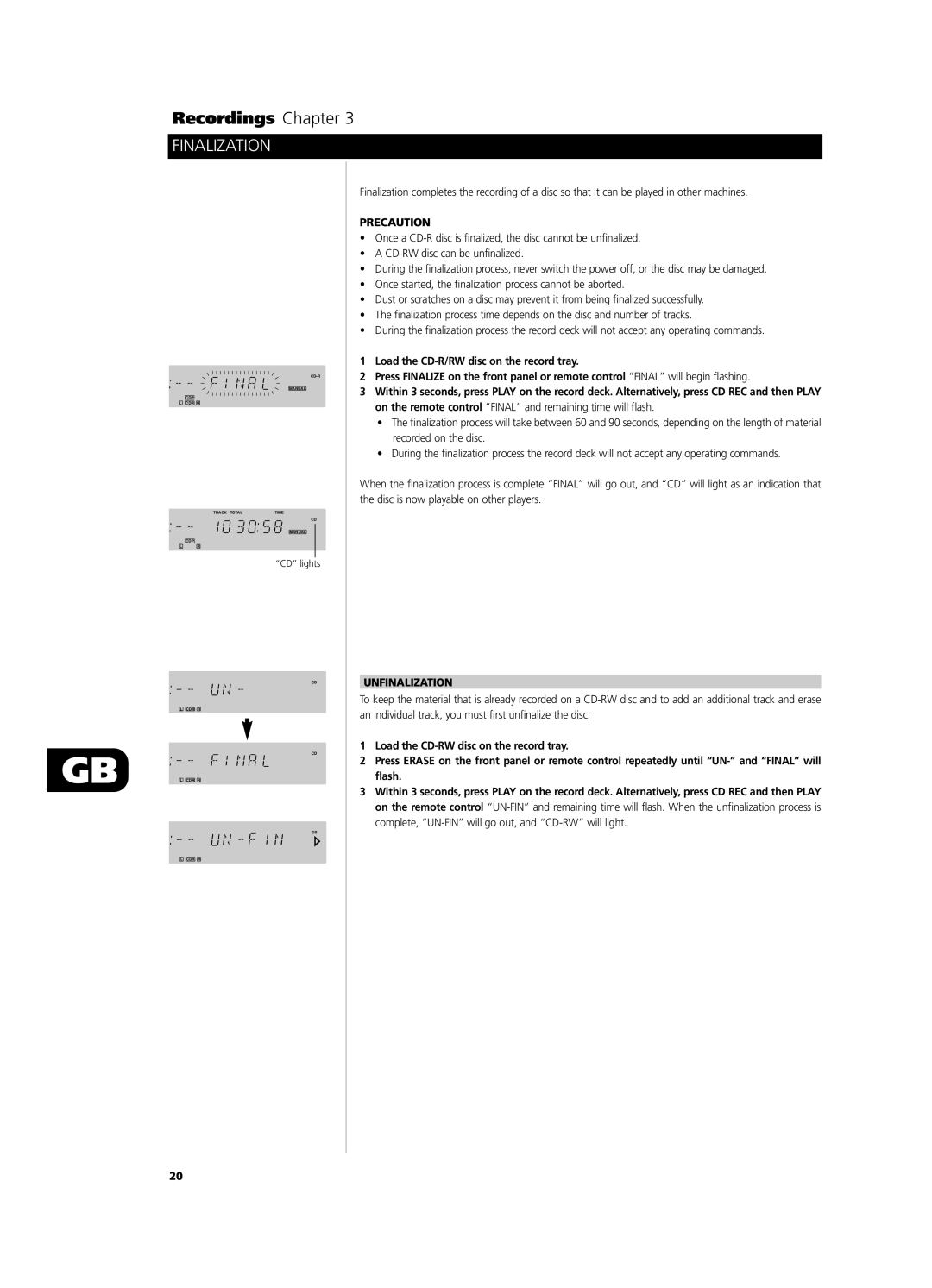 NAD C660 owner manual Finalization, Precaution, Unfinalization 