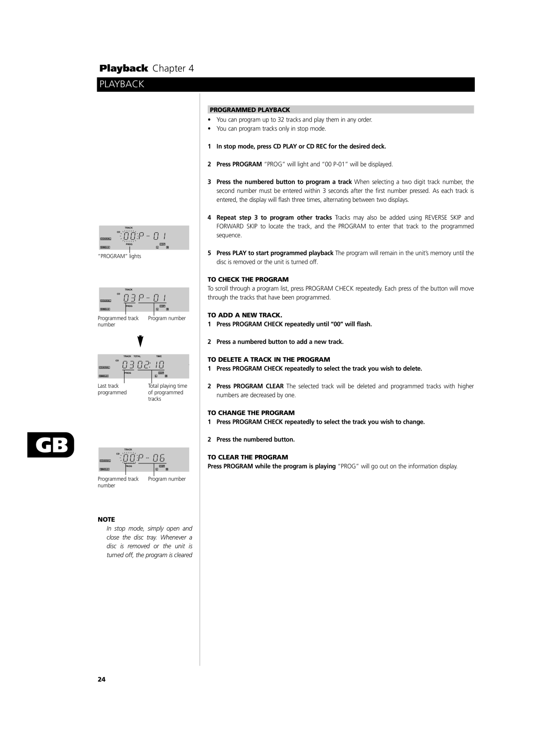 NAD C660 owner manual Programmed Playback, To Check the Program, To ADD a NEW Track, To Delete a Track in the Program 