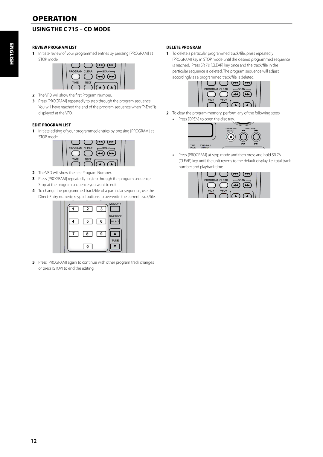 NAD C715 DAB English Français Español Italiano, Deutsch Nederlands Svenska Русский, Review Program List, Edit Program List 