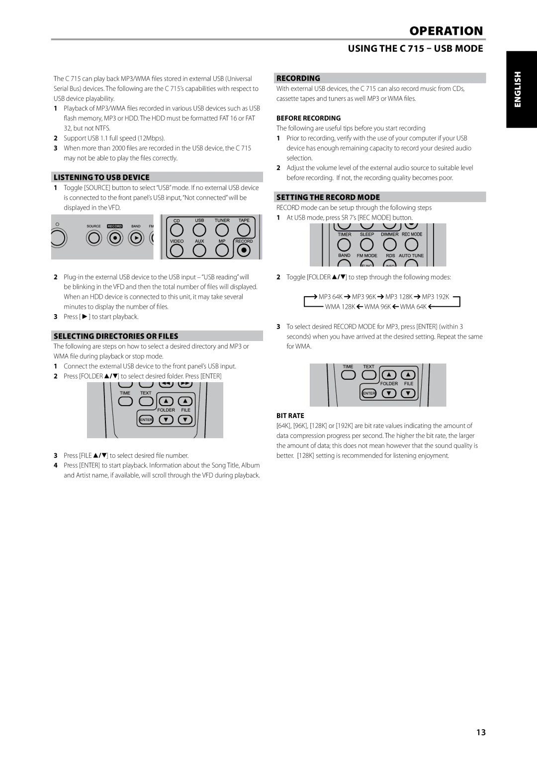 NAD C715 owner manual Using the C 715 USB mode, English Français, Español Italiano Svenska Nederlands Deutsch Русский 