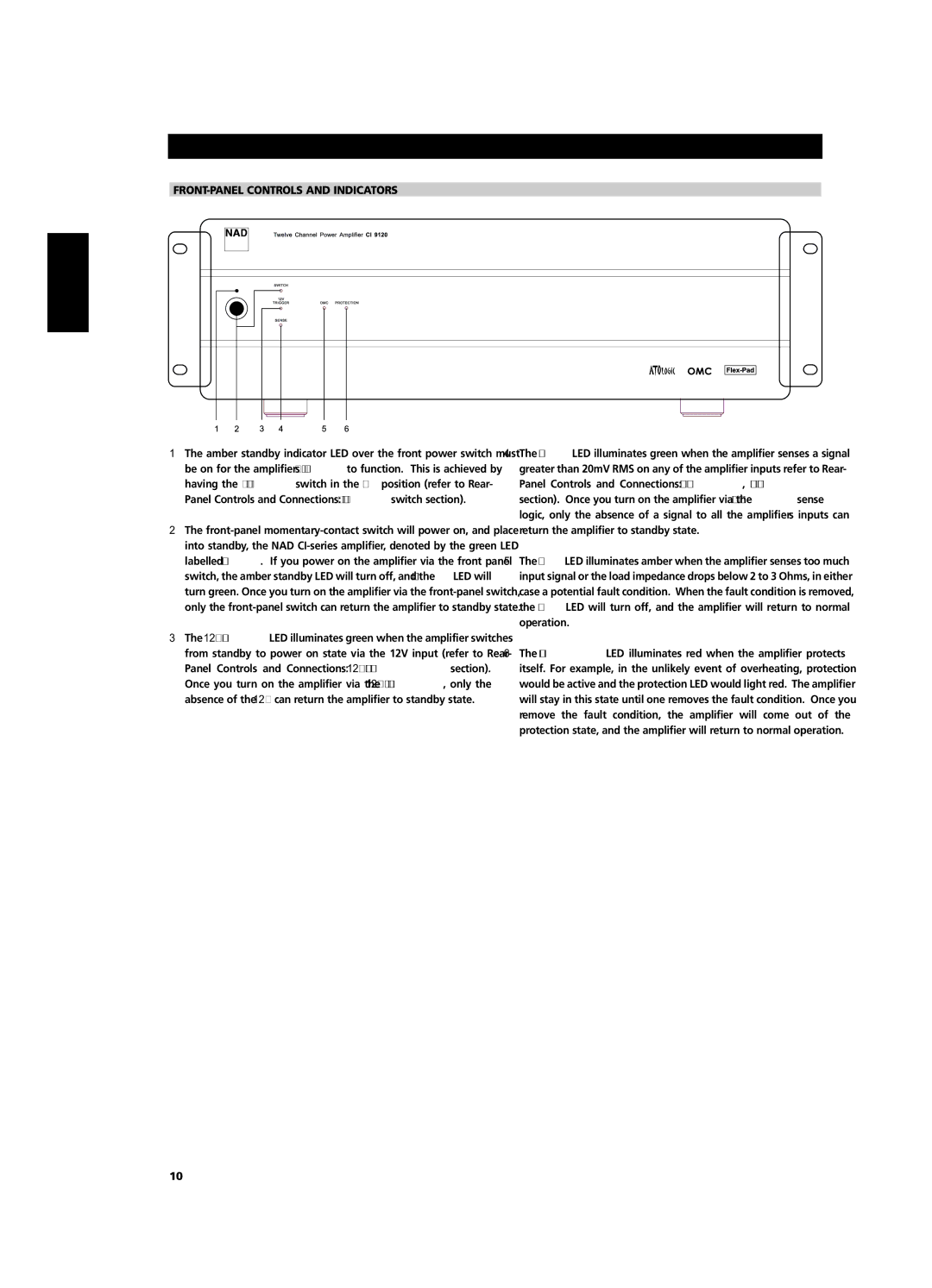 NAD CI9120, CI9060 owner manual FRONT-PANEL Controls and Indicators 