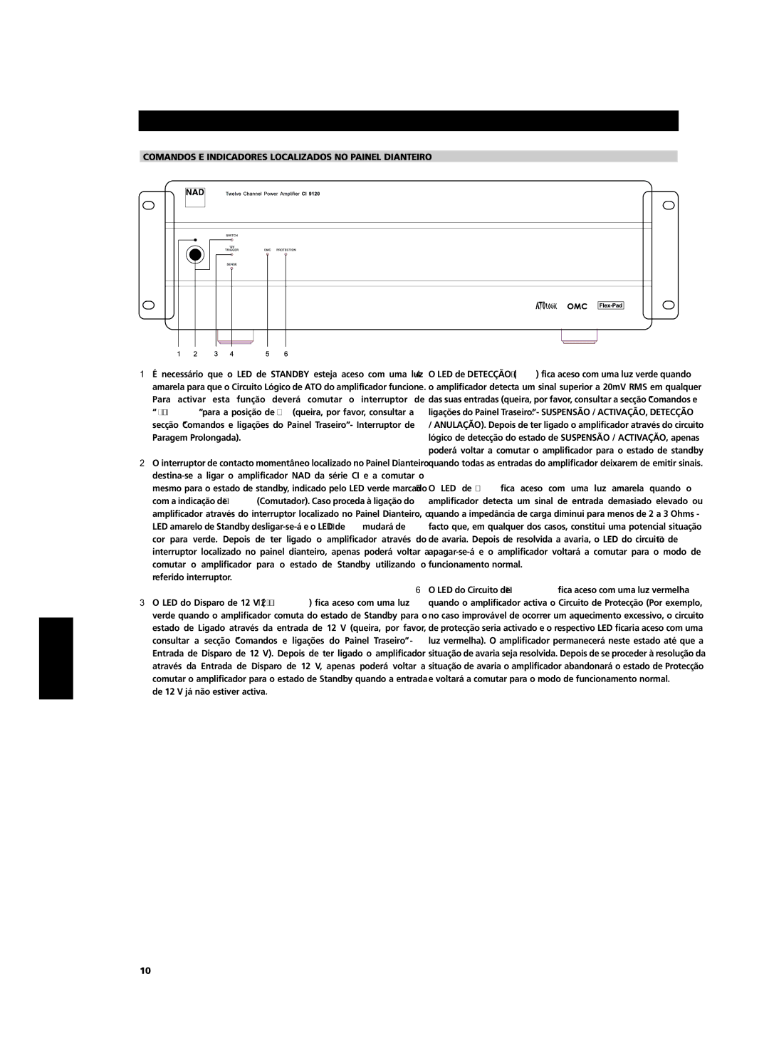 NAD CI9120, CI9060 owner manual Comandos E Indicadores Localizados no Painel Dianteiro 