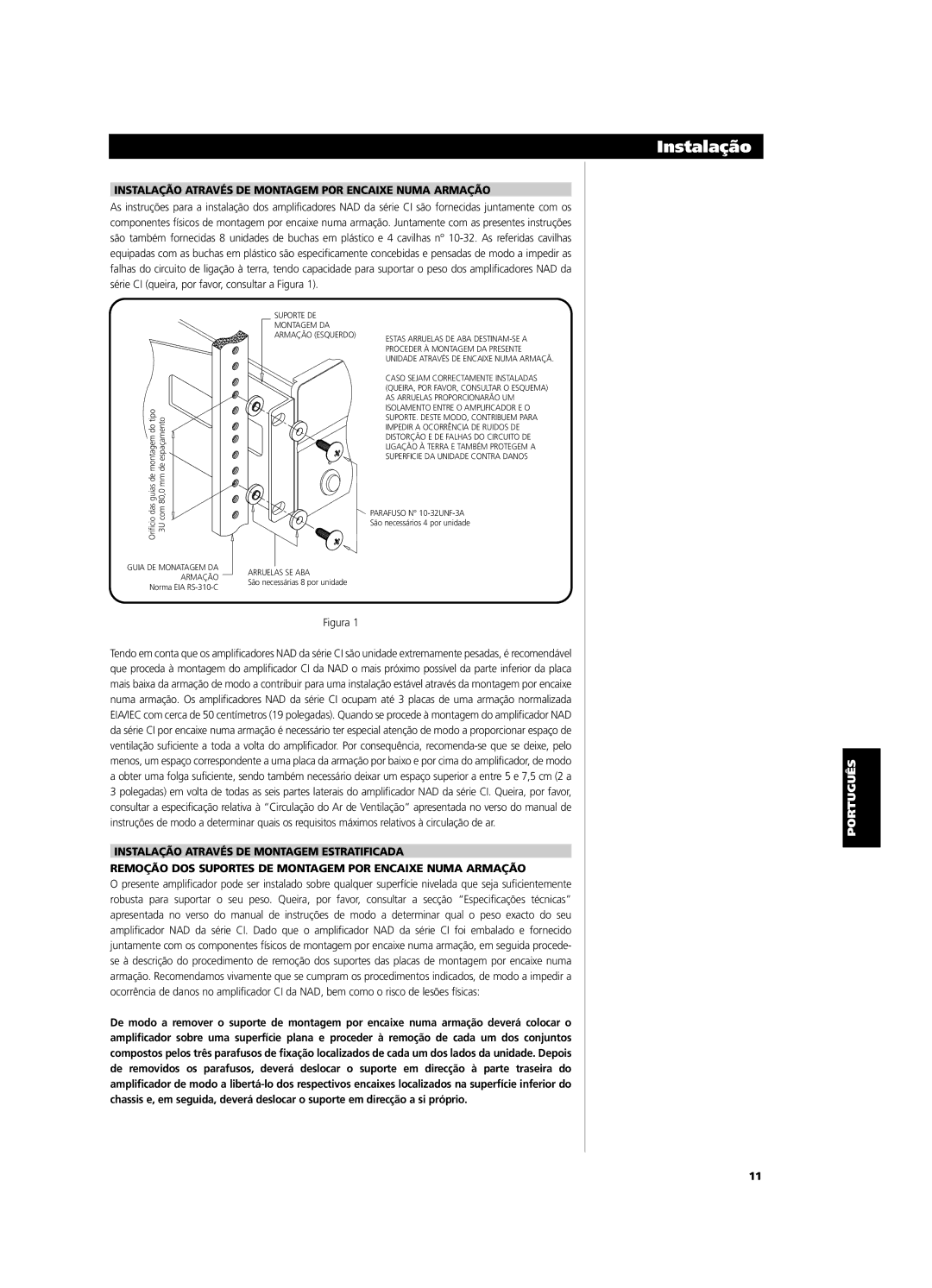 NAD CI9060, CI9120 owner manual Instalação Através DE Montagem POR Encaixe Numa Armação 