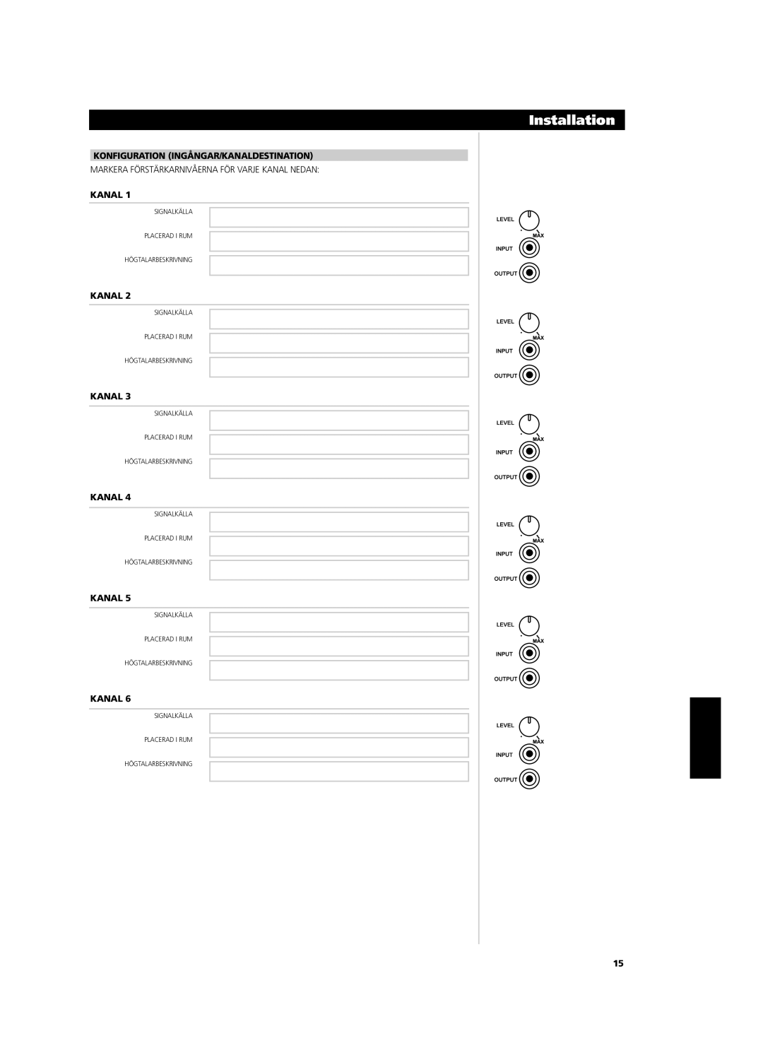 NAD CI9060, CI9120 owner manual Konfiguration INGÅNGAR/KANALDESTINATION, Kanal 