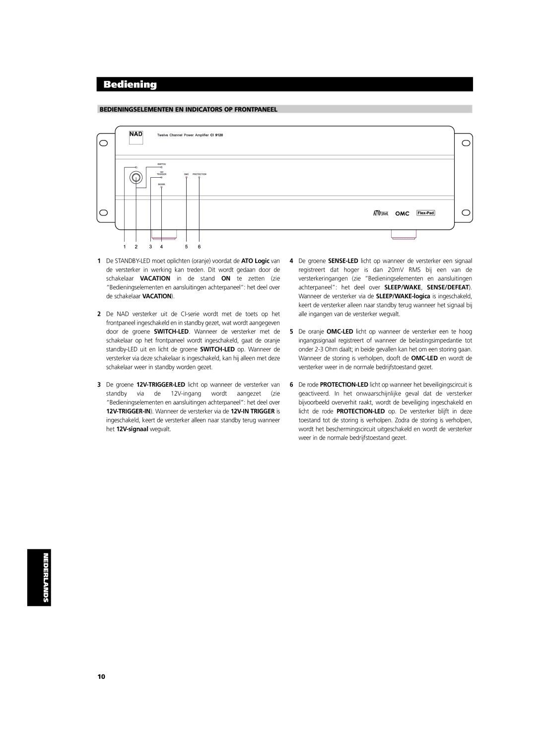 NAD CI9120, CI9060 owner manual Bedieningselementen EN Indicators OP Frontpaneel 