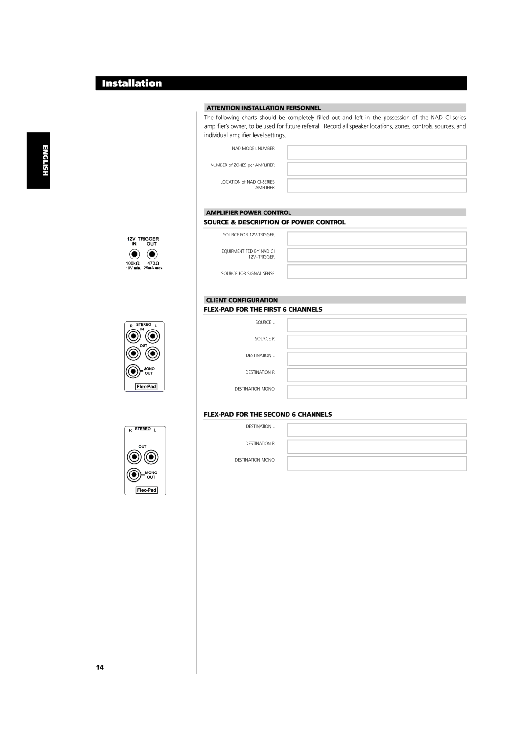 NAD CI9120, CI9060 owner manual Client Configuration FLEX-PAD for the First 6 Channels, FLEX-PAD for the Second 6 Channels 