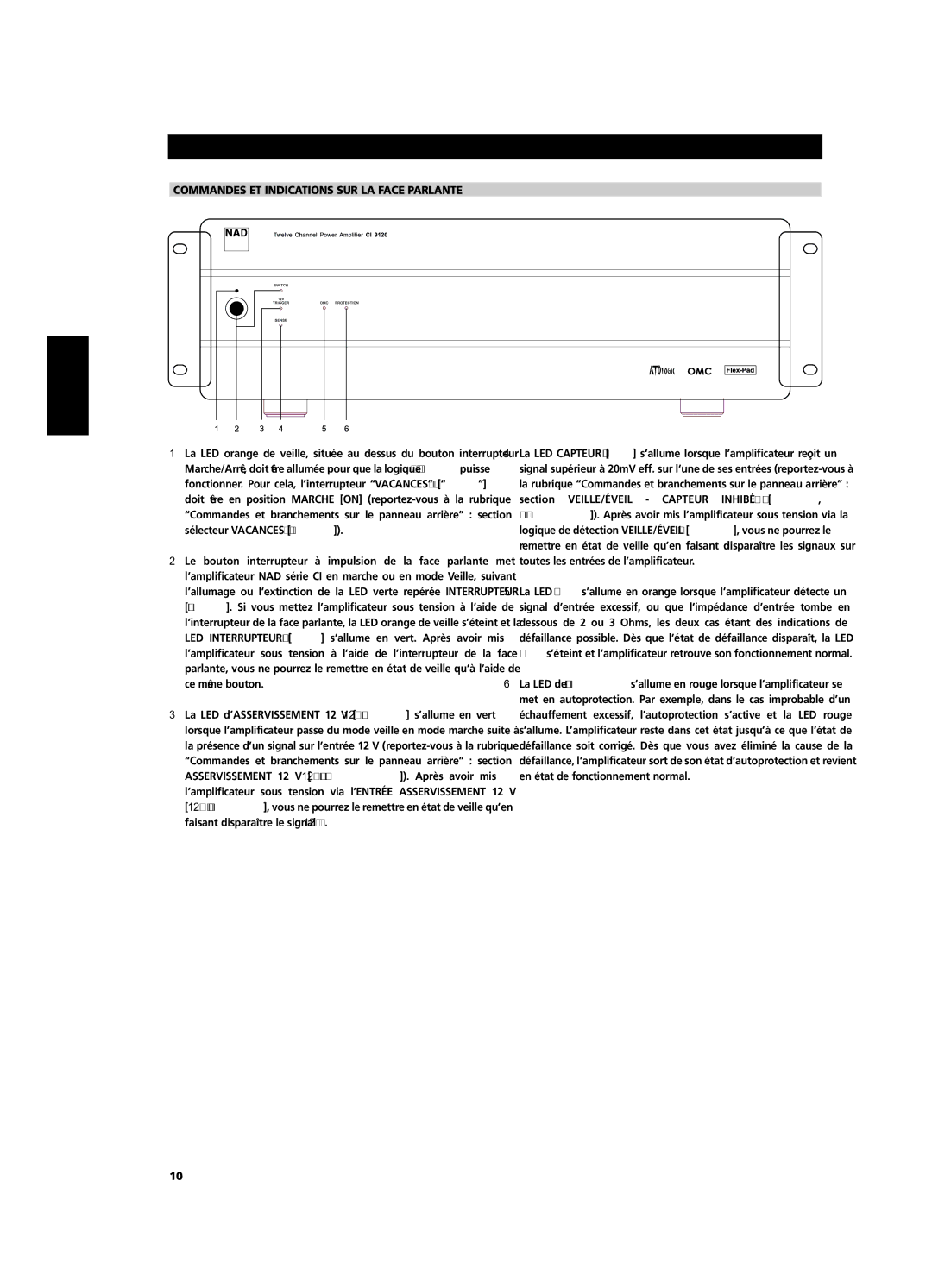 NAD CI9120, CI9060 owner manual Commandes ET Indications SUR LA Face Parlante 