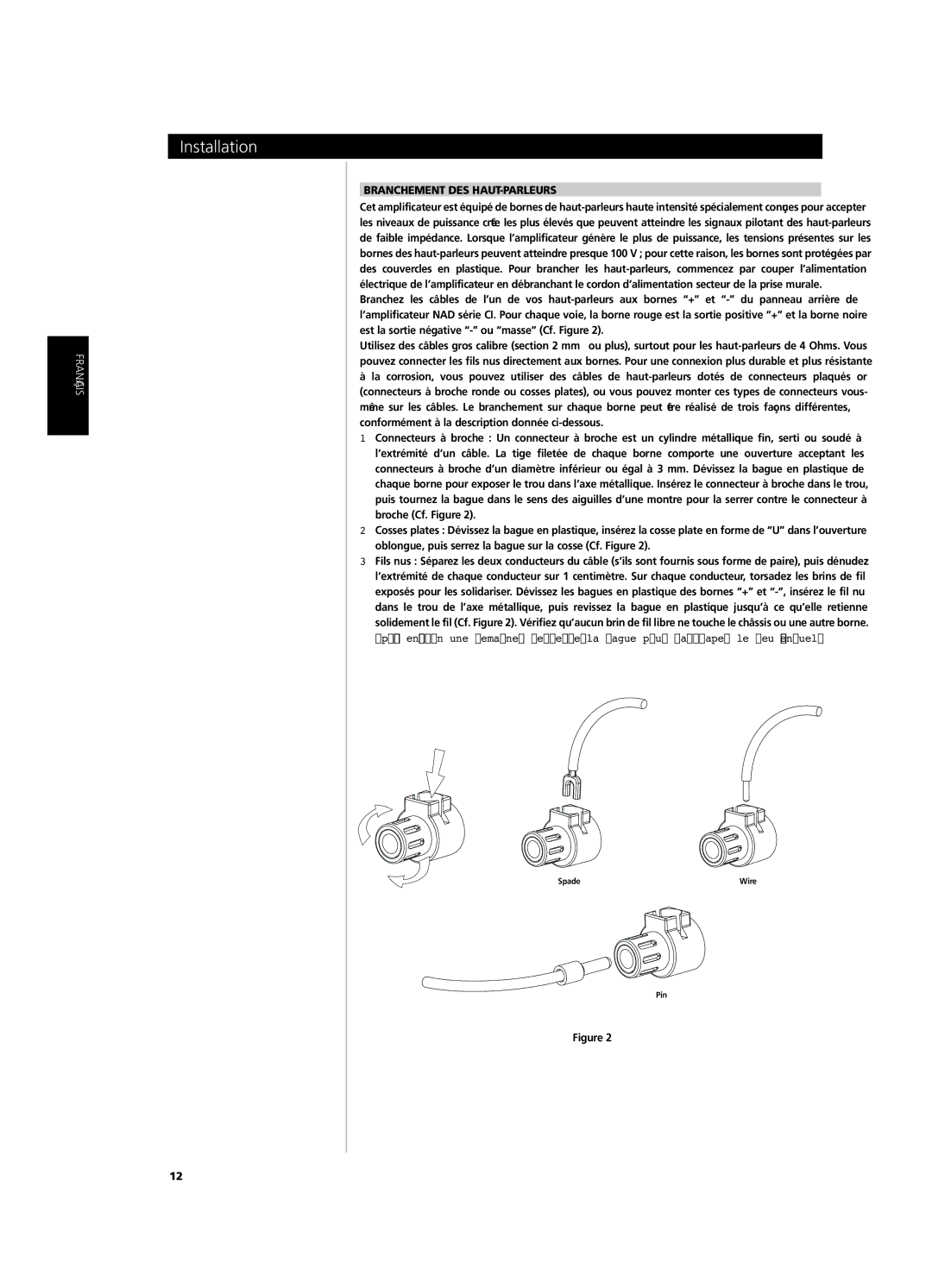 NAD CI9120, CI9060 owner manual Branchement DES HAUT-PARLEURS 