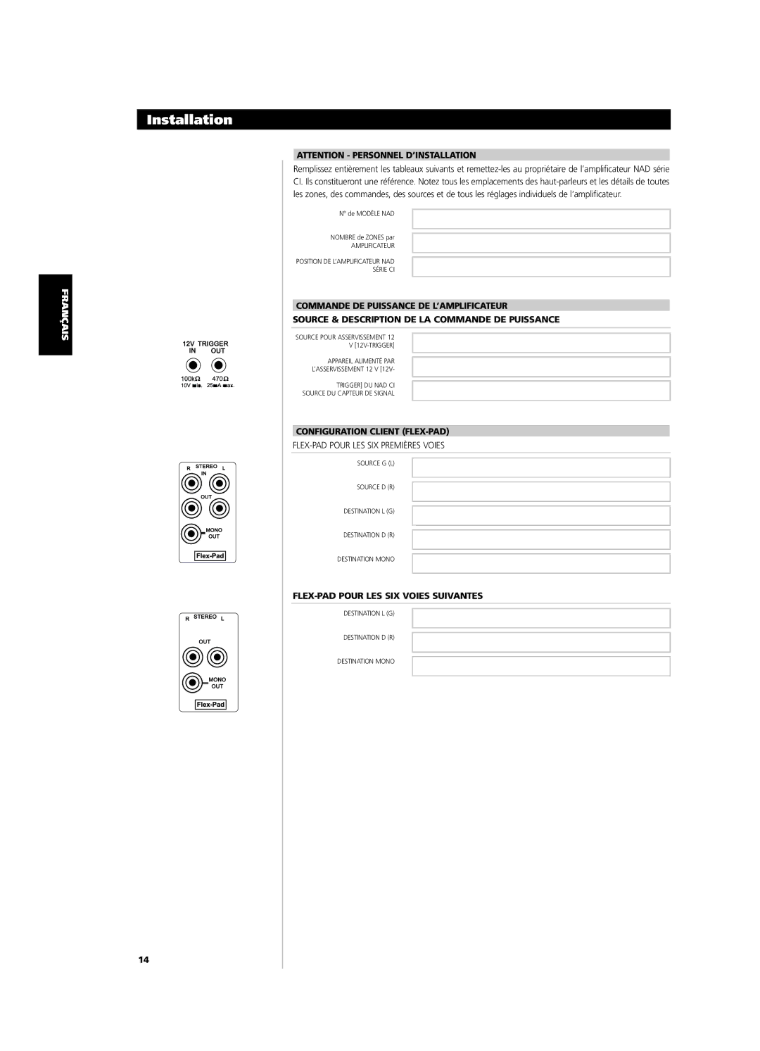 NAD CI9120, CI9060 owner manual Configuration Client FLEX-PAD, FLEX-PAD Pour LES SIX Voies Suivantes 