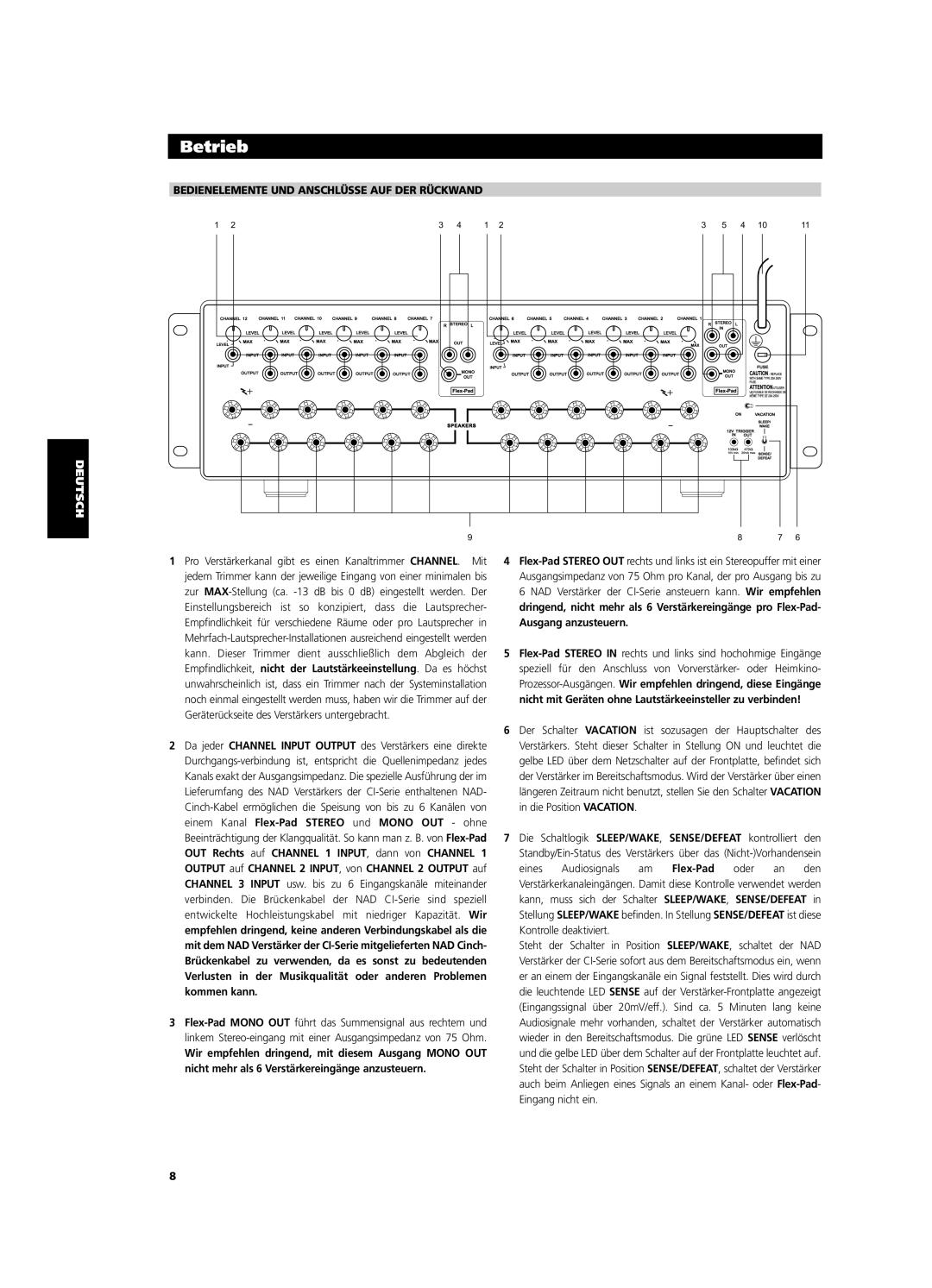 NAD CI9120, CI9060 owner manual Bedienelemente UND Anschlüsse AUF DER Rückwand 