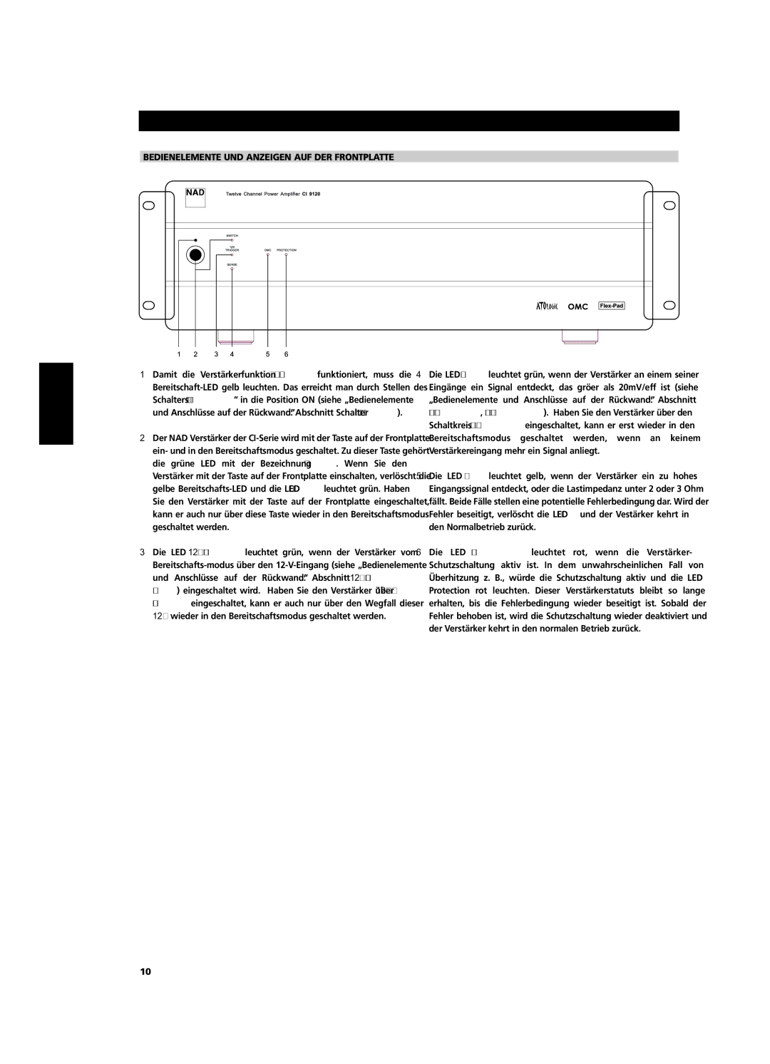 NAD CI9120, CI9060 owner manual Bedienelemente UND Anzeigen AUF DER Frontplatte 