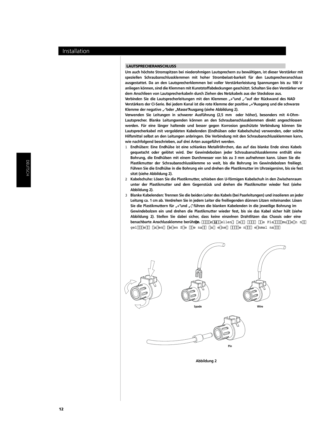 NAD CI9120, CI9060 owner manual Lautsprecheranschluss 