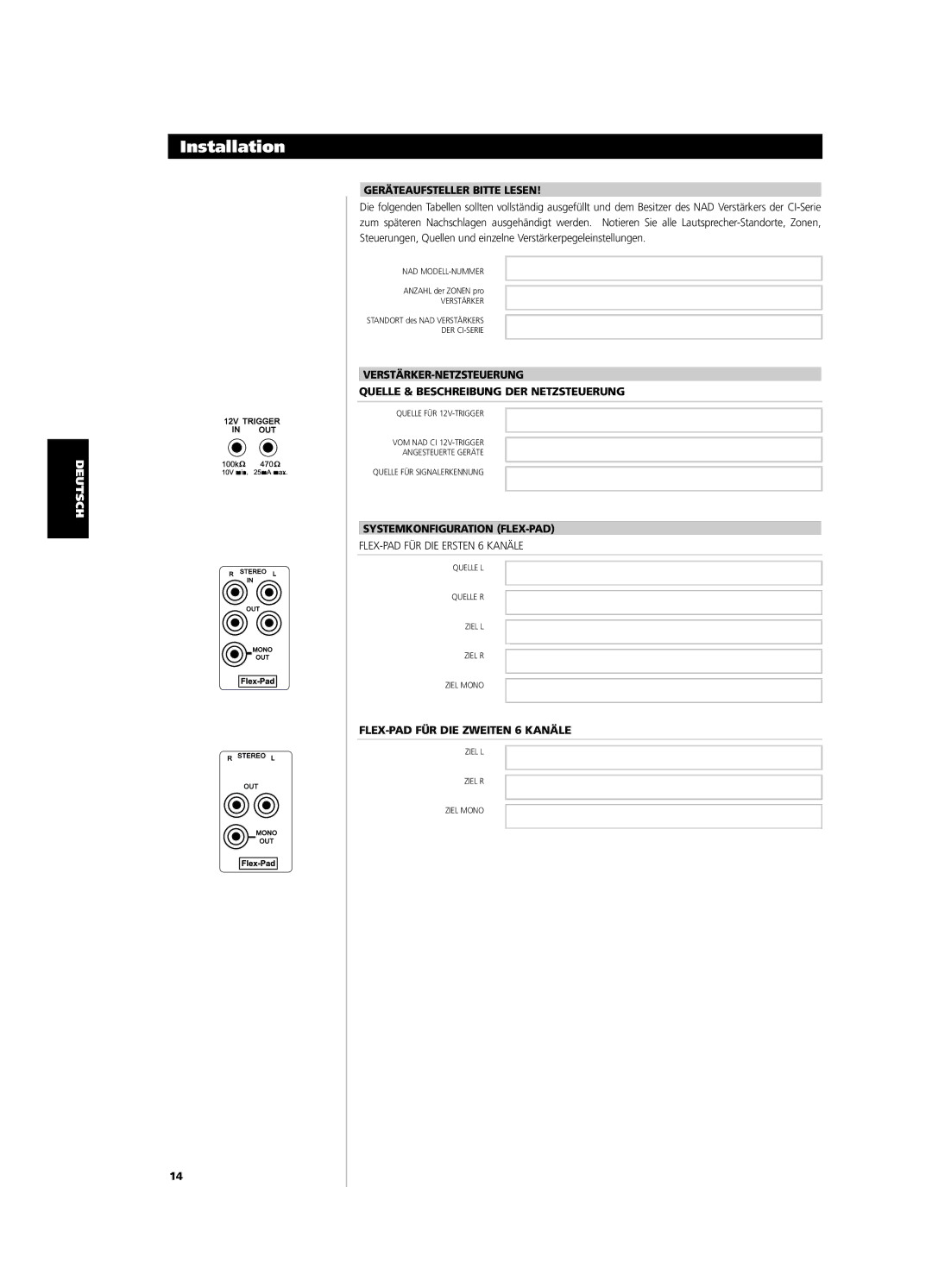 NAD CI9120, CI9060 owner manual Systemkonfiguration FLEX-PAD, FLEX-PAD FÜR DIE Zweiten 6 Kanäle 