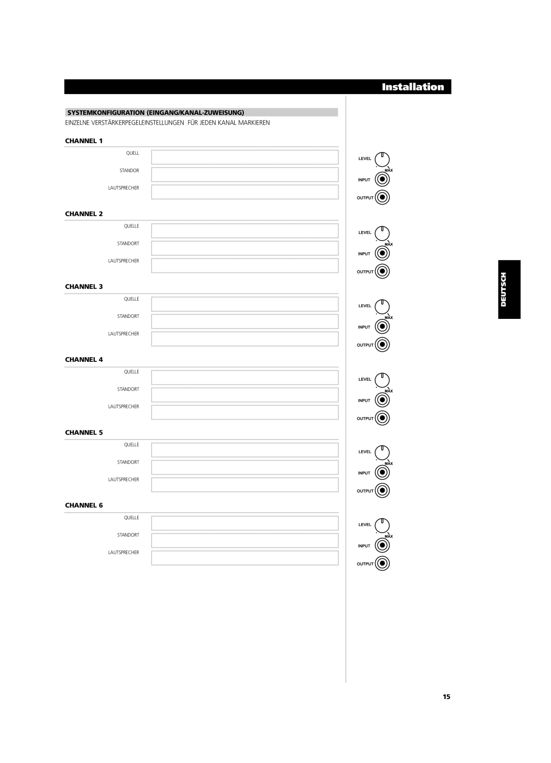 NAD CI9060, CI9120 owner manual Systemkonfiguration EINGANG/KANAL-ZUWEISUNG, Channel 