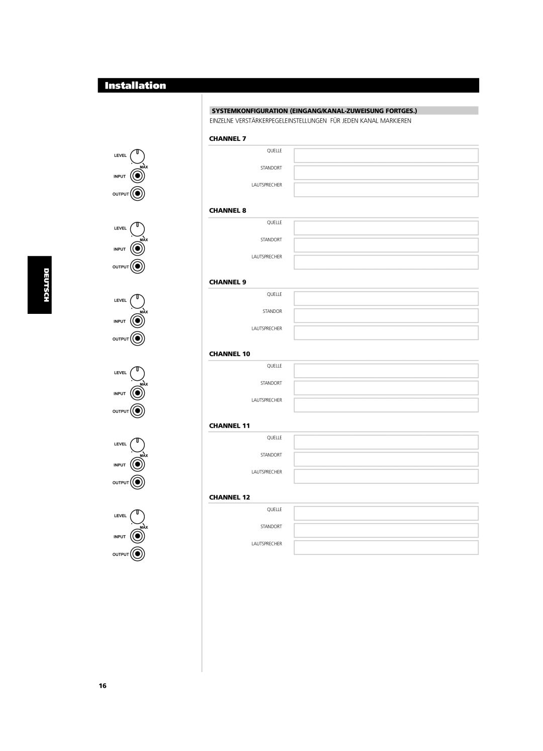 NAD CI9120, CI9060 owner manual Systemkonfiguration EINGANG/KANAL-ZUWEISUNG Fortges 