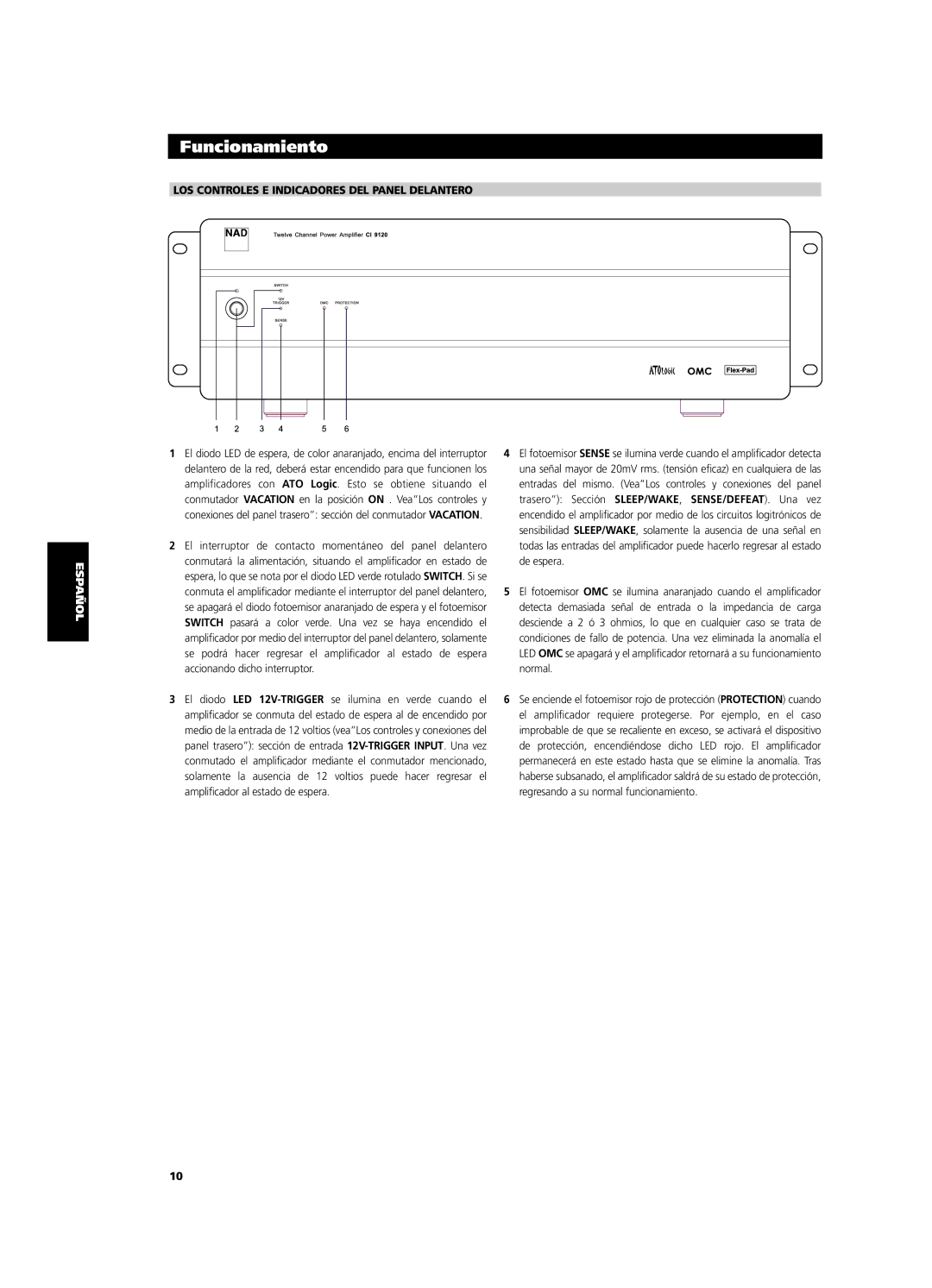 NAD CI9120, CI9060 owner manual LOS Controles E Indicadores DEL Panel Delantero 