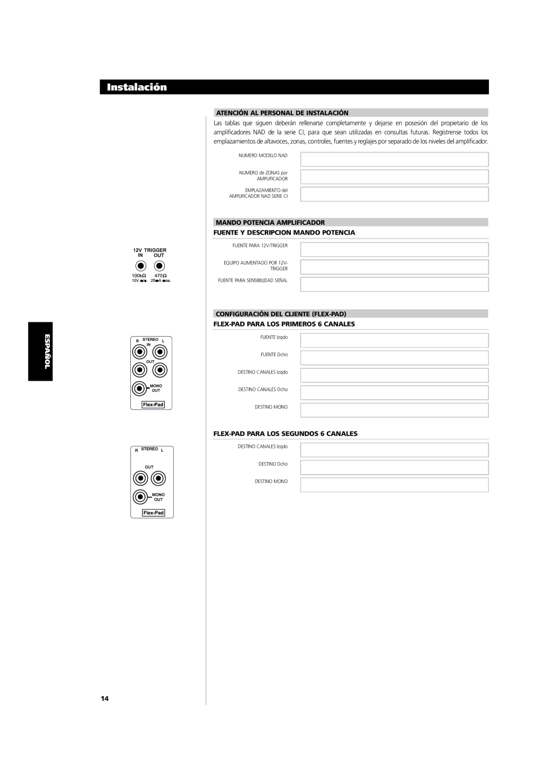 NAD CI9120, CI9060 owner manual Atención AL Personal DE Instalación, FLEX-PAD Para LOS Segundos 6 Canales 