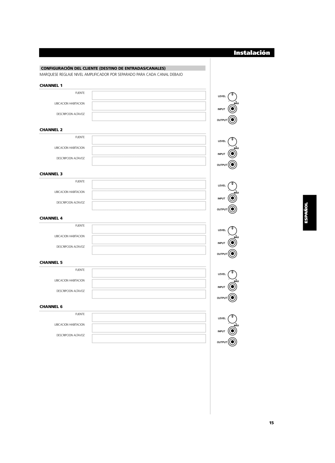 NAD CI9060, CI9120 owner manual Configuración DEL Cliente Destino DE ENTRADAS/CANALES, Channel 