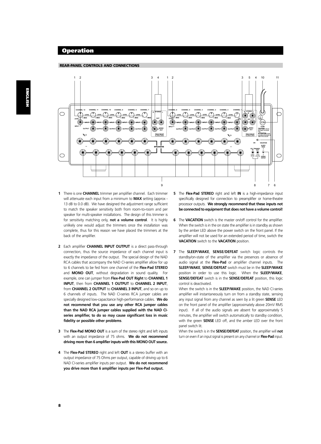 NAD CI9120, CI9060 owner manual REAR-PANEL Controls and Connections, Nederlands Español Italiano Português Svenska 