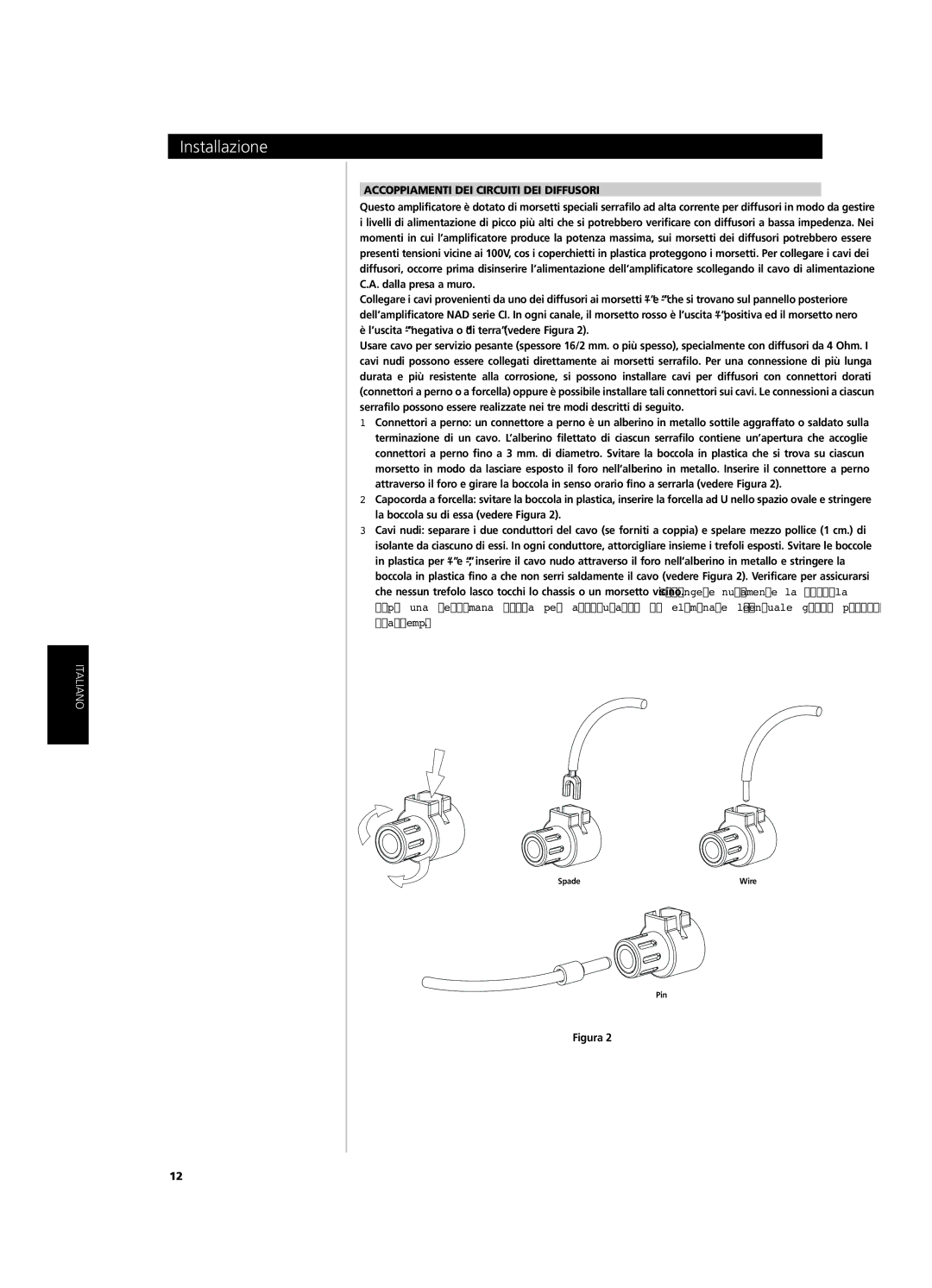 NAD CI9120, CI9060 owner manual Accoppiamenti DEI Circuiti DEI Diffusori, Figura 