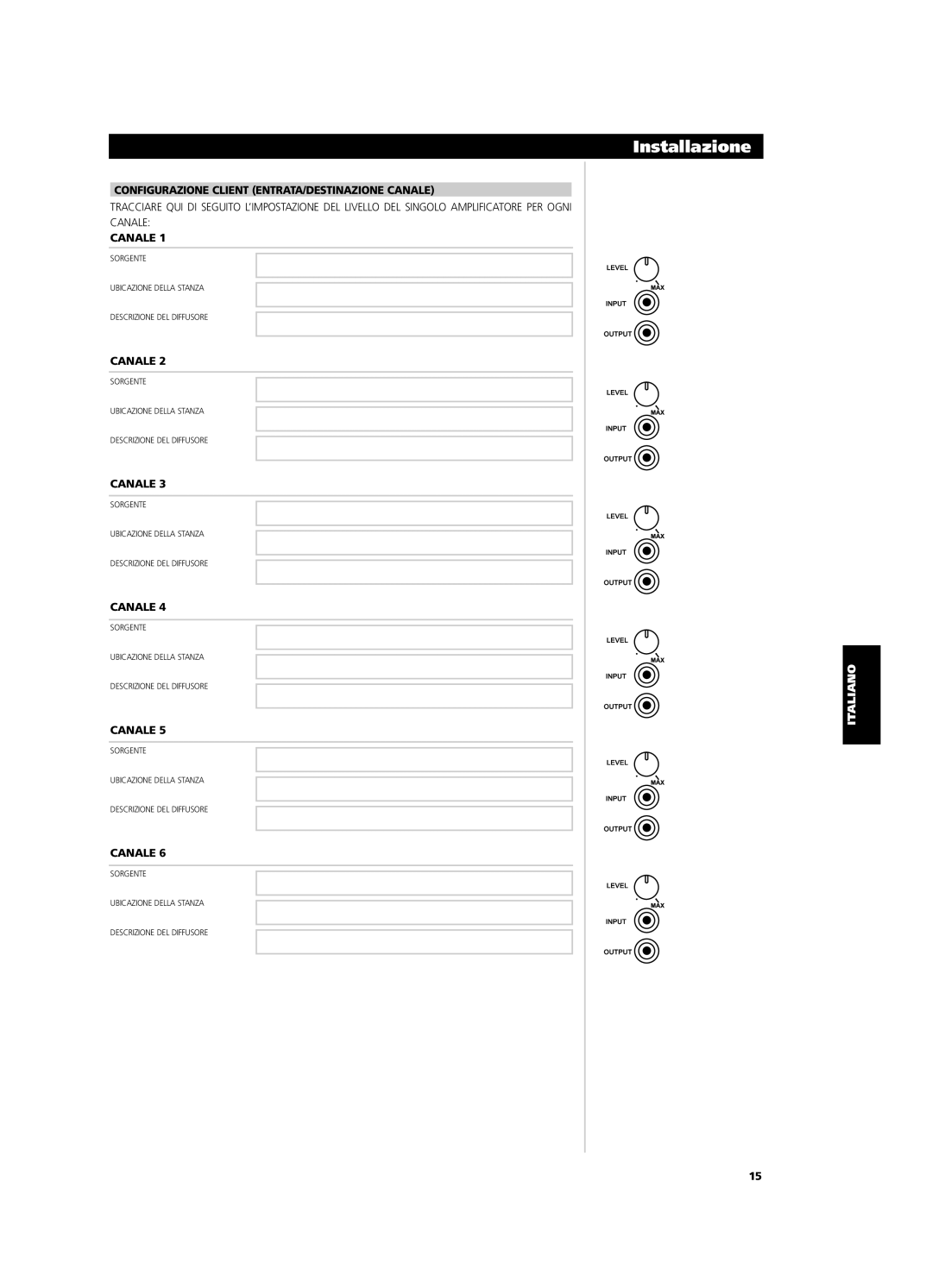 NAD CI9060, CI9120 owner manual Configurazione Client ENTRATA/DESTINAZIONE Canale 