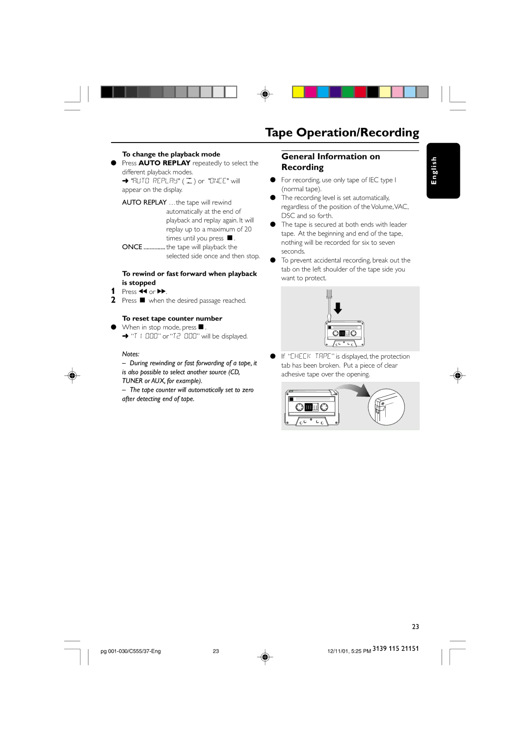 NAD FWC555 warranty General Information on Recording, To change the playback mode, To reset tape counter number 