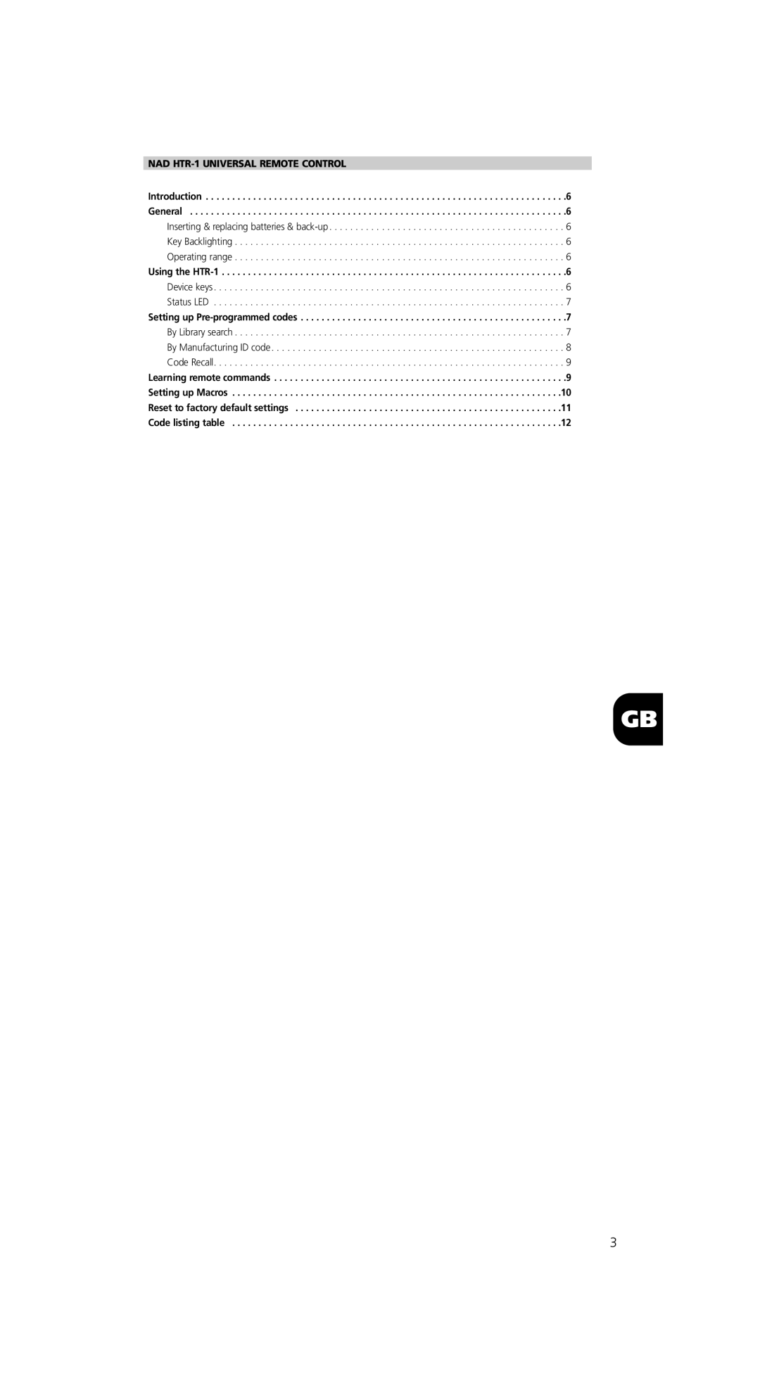 NAD owner manual NAD HTR-1 Universal Remote Control, Using the HTR-1, Setting up Pre-programmed codes 