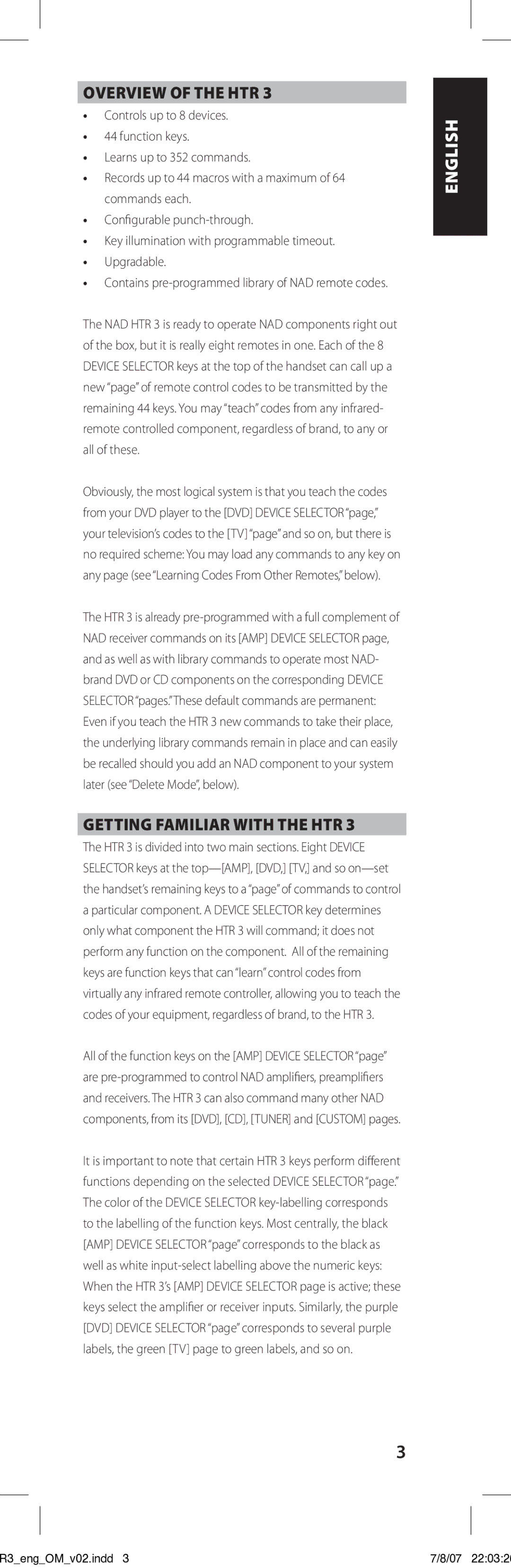 NAD HTR-3 owner manual Overview of the HTR, Getting Familiar with the HTR 