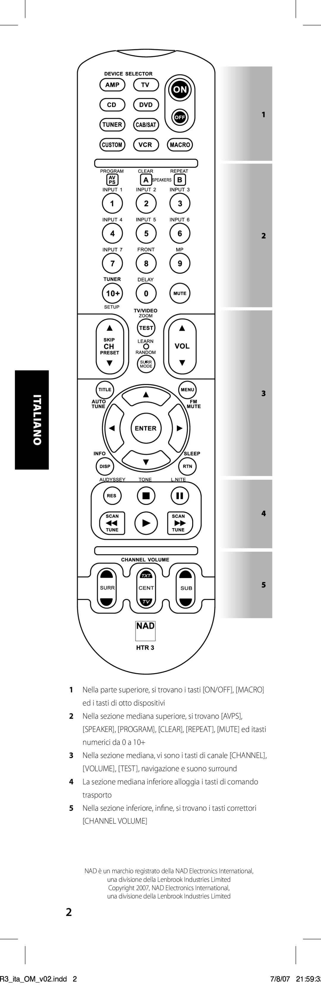 NAD HTR-3 owner manual Channel Volume 