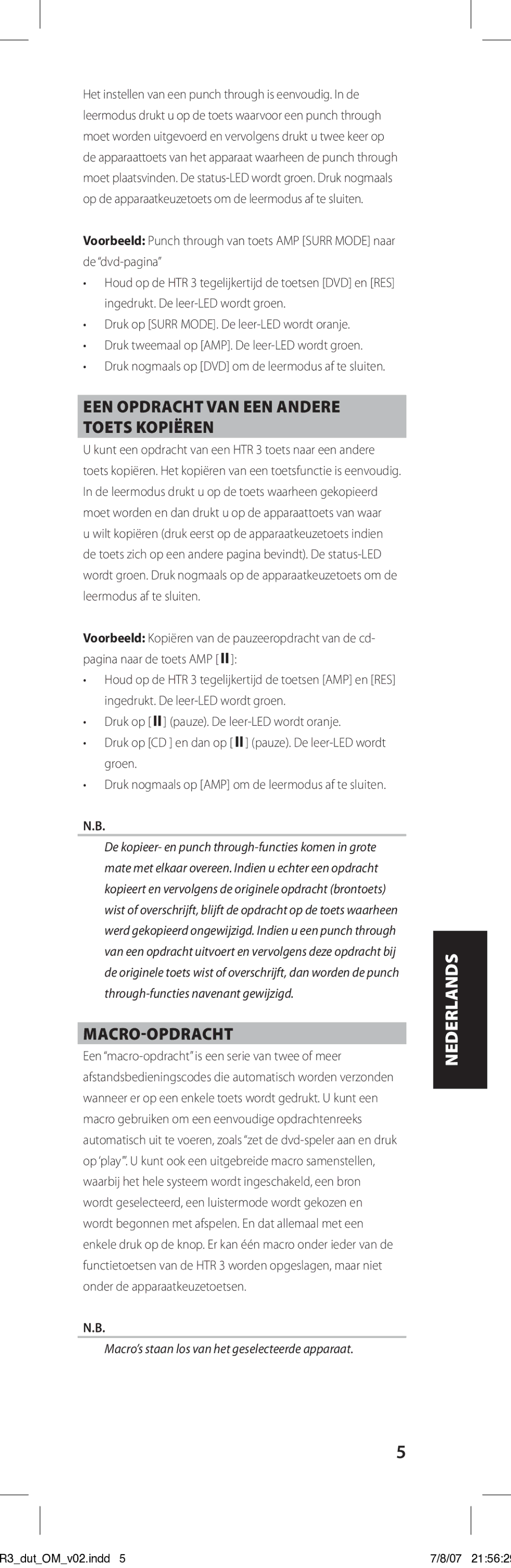 NAD HTR-3 owner manual Een opdracht van een andere toets kopiëren, Macro-opdracht 