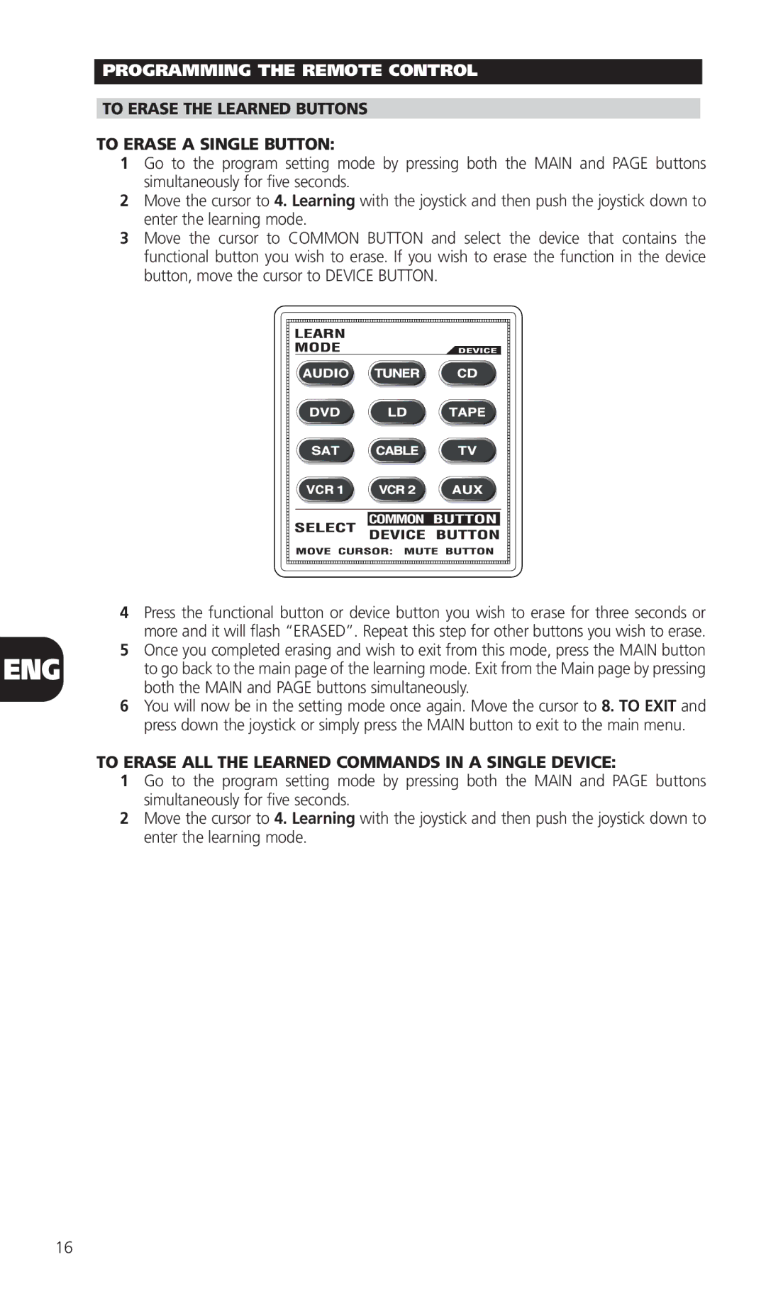 NAD HTR-5 To Erase the Learned Buttons To Erase a Single Button, To Erase ALL the Learned Commands in a Single Device 