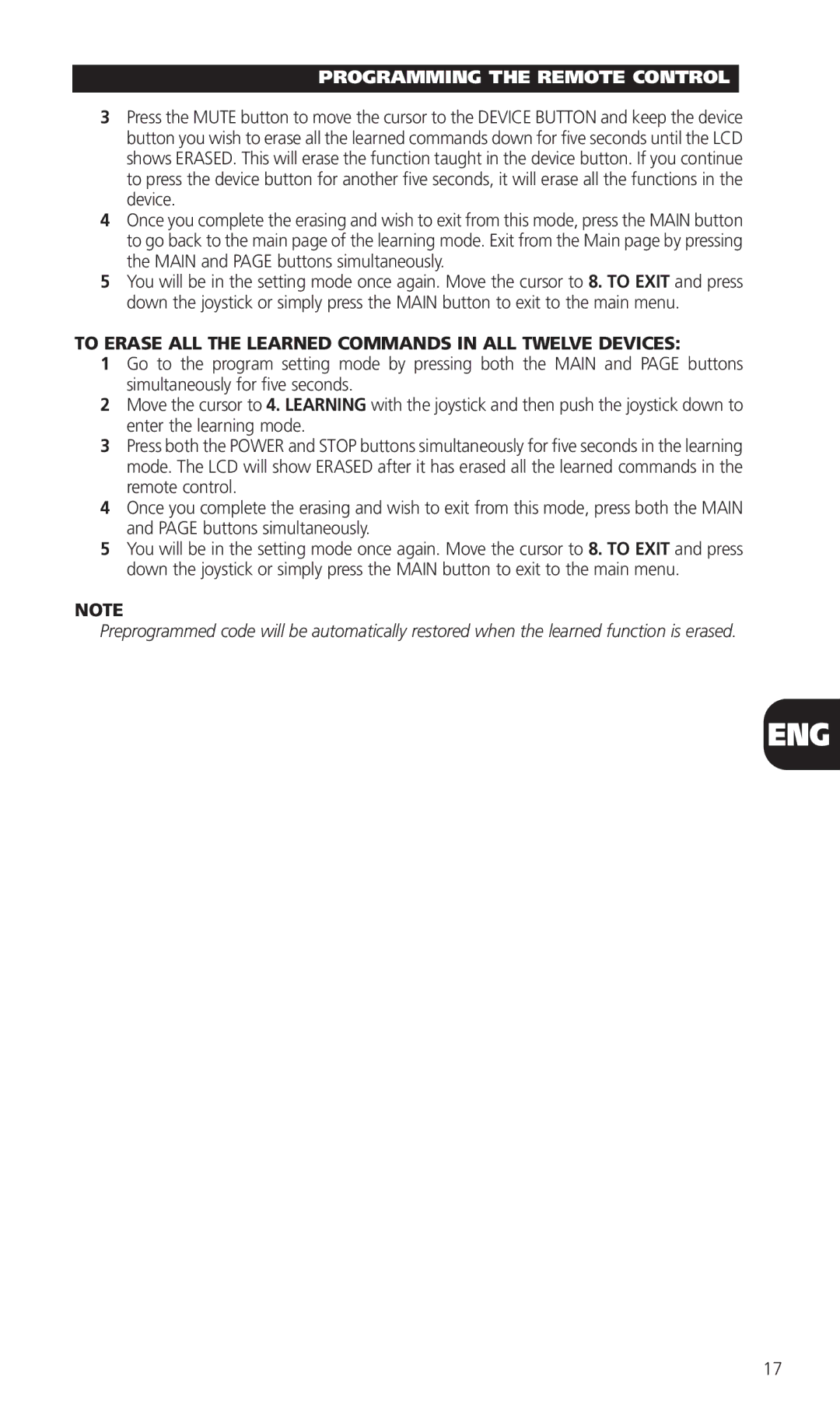 NAD HTR-5 manual To Erase ALL the Learned Commands in ALL Twelve Devices 