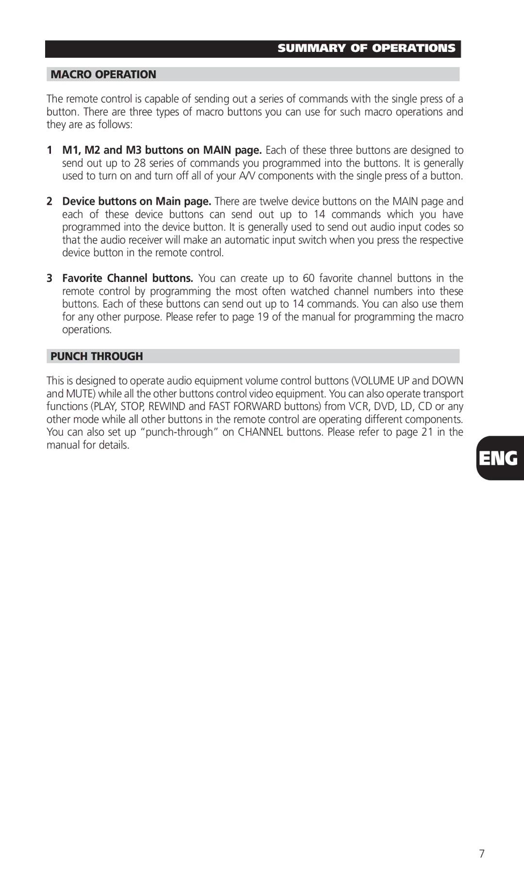 NAD HTR-5 manual Macro Operation, Punch Through 