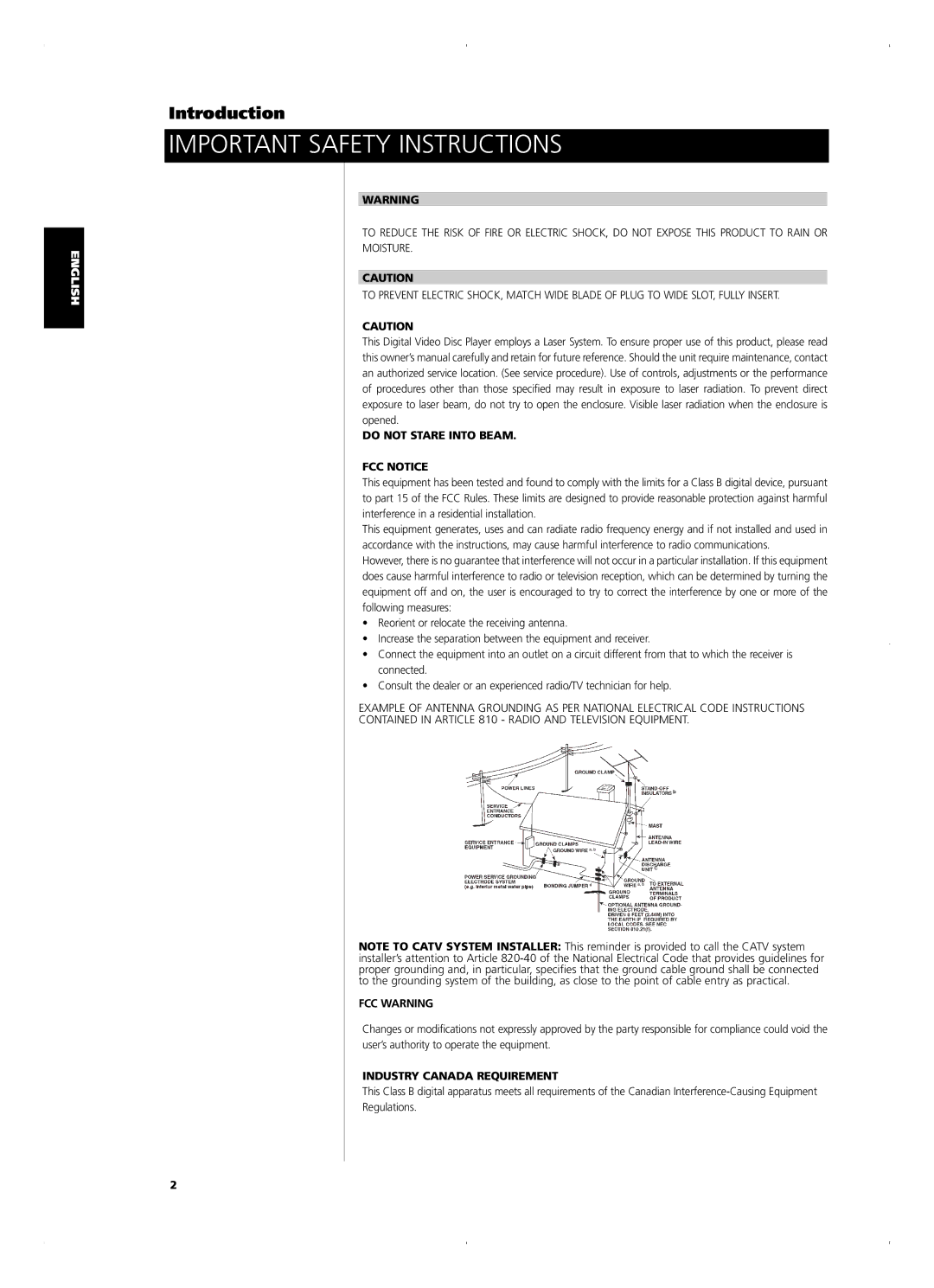 NAD L 53 owner manual Do not Stare Into Beam FCC Notice, FCC Warning, Industry Canada Requirement 