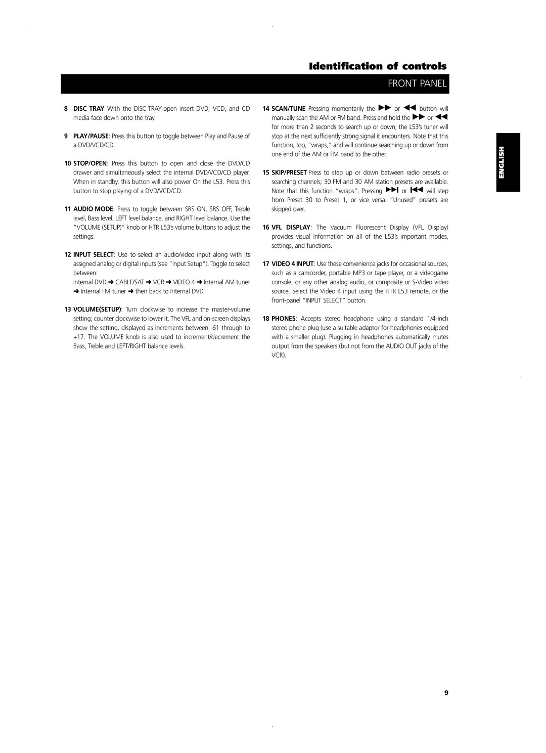 NAD L 53 owner manual Identification of controls 