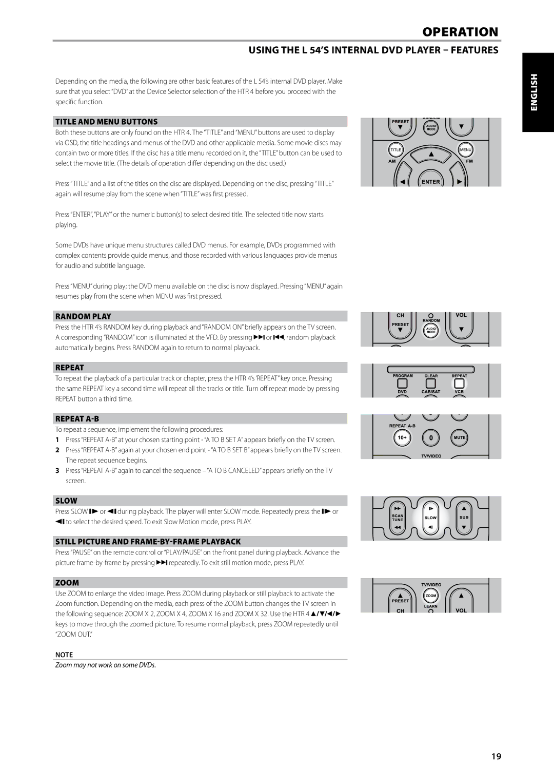 NAD owner manual Using the L 54’S Internal DVD Player Features 