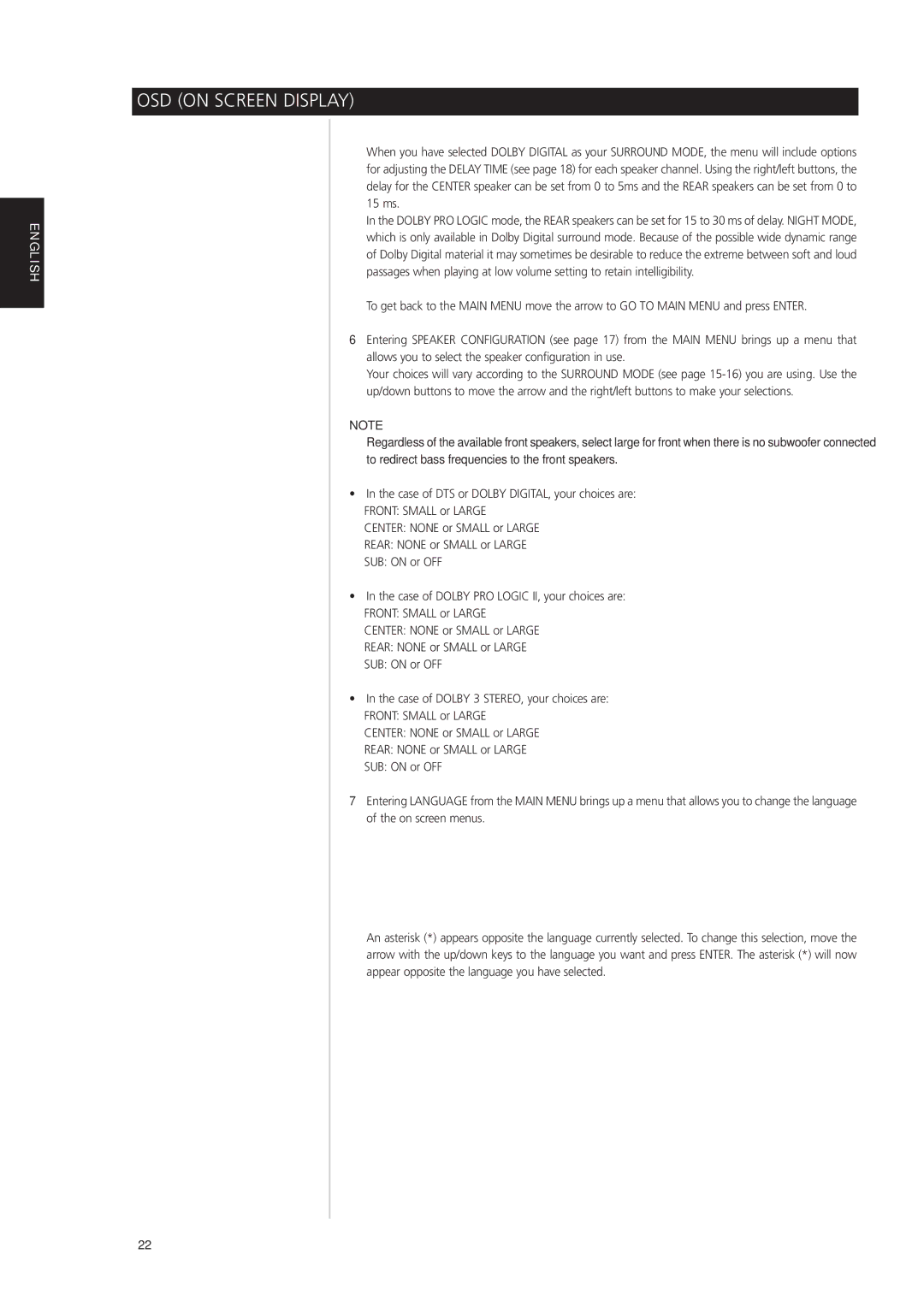 NAD L 76 owner manual OSD on Screen Display 