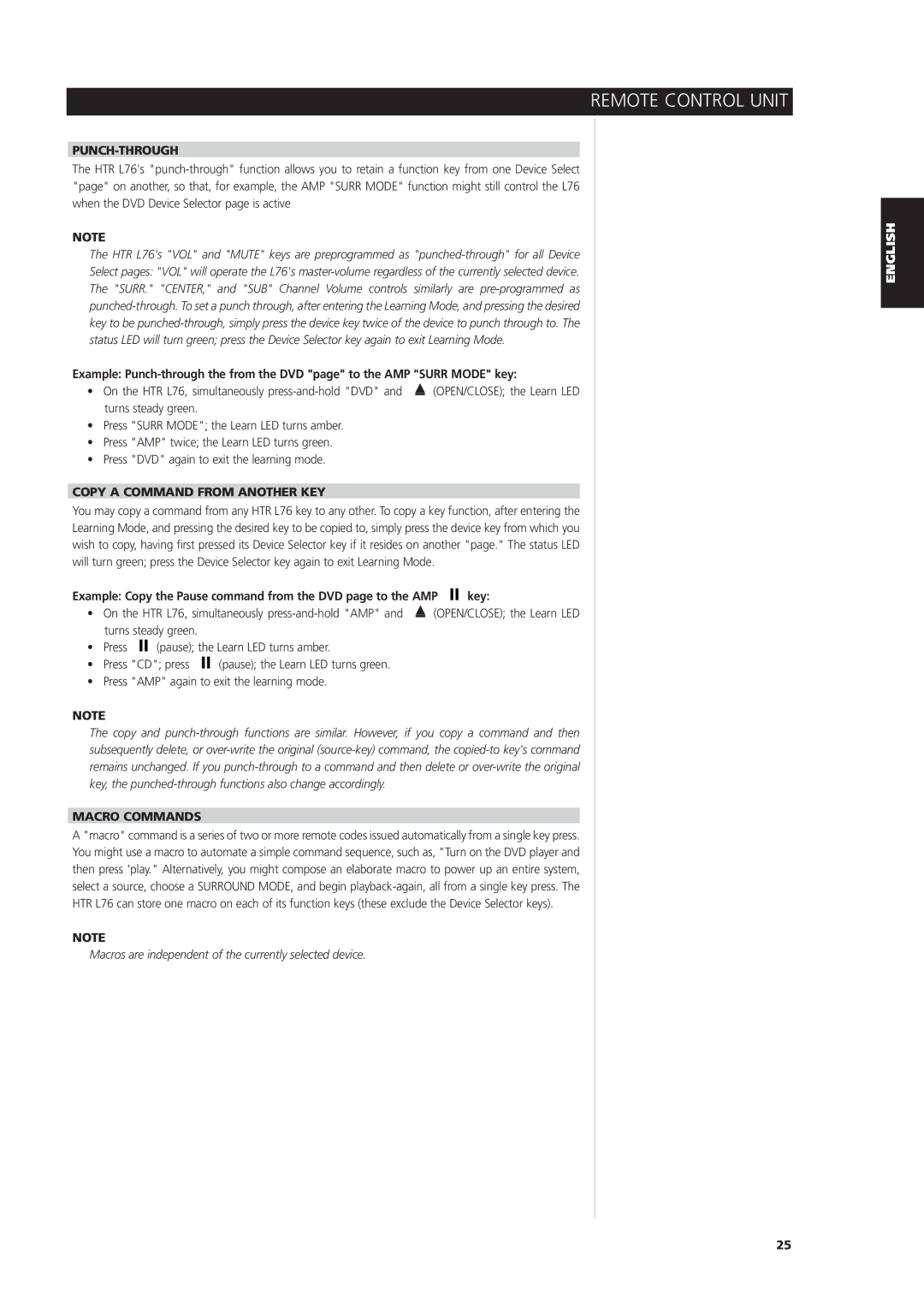 NAD L 76 owner manual Punch-Through, Copy a Command from Another KEY, Key, Macro Commands 