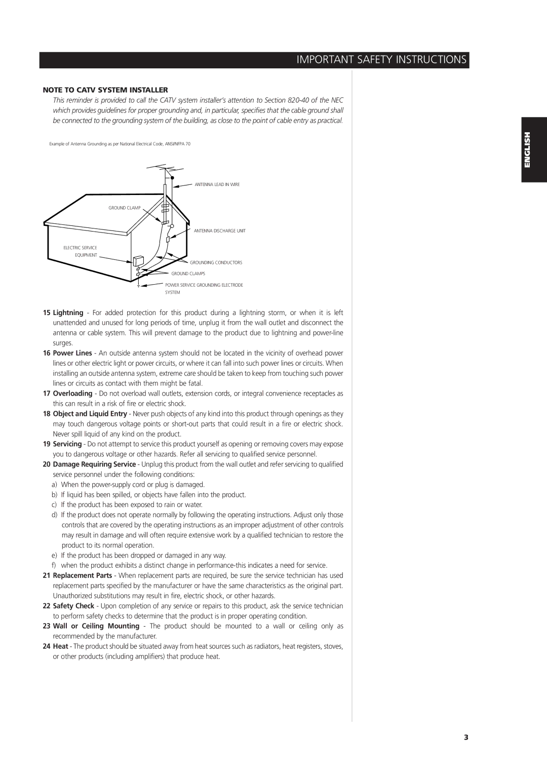 NAD L 76 owner manual Important Safety Instructions 