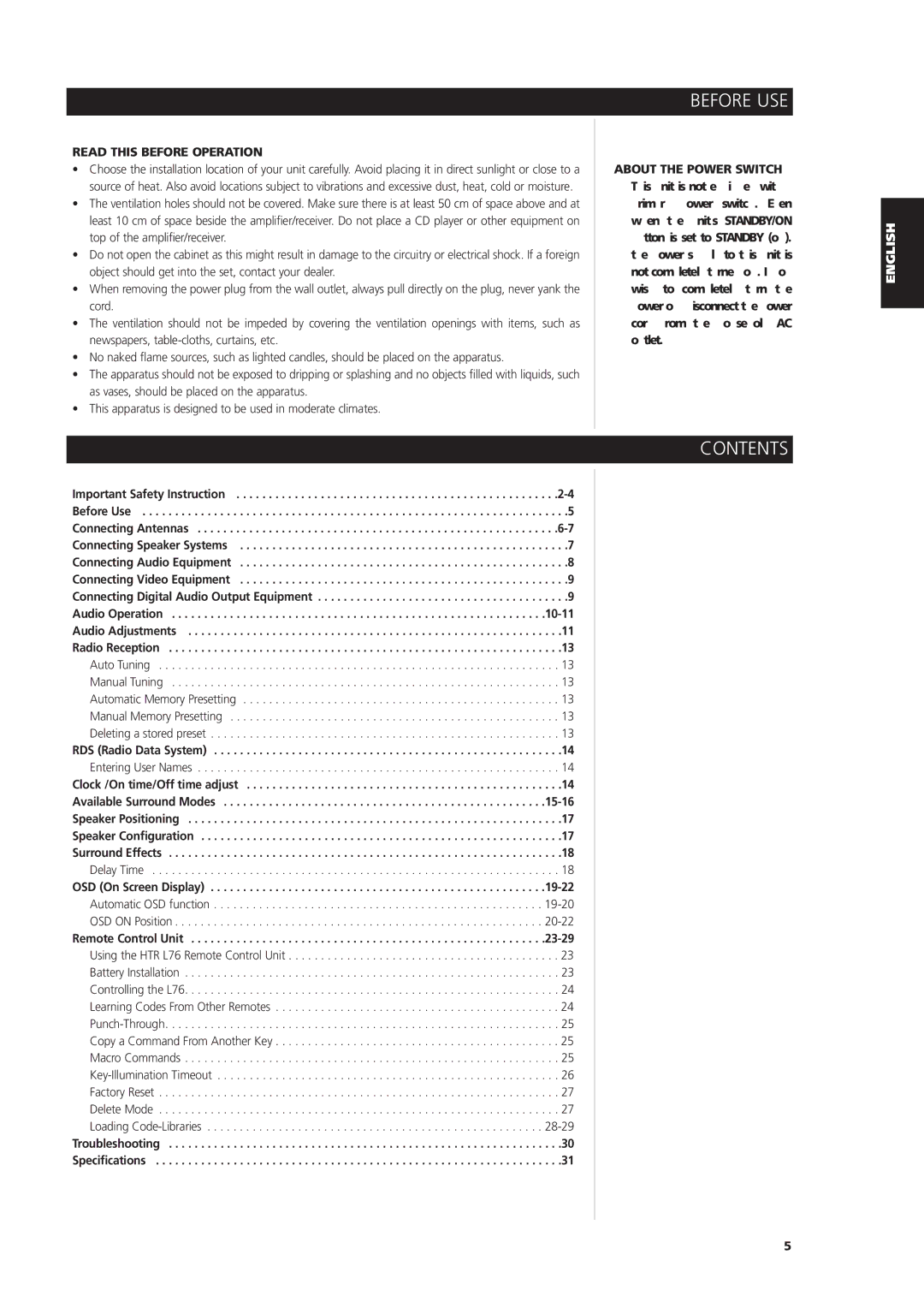 NAD L 76 owner manual Before USE, Contents 